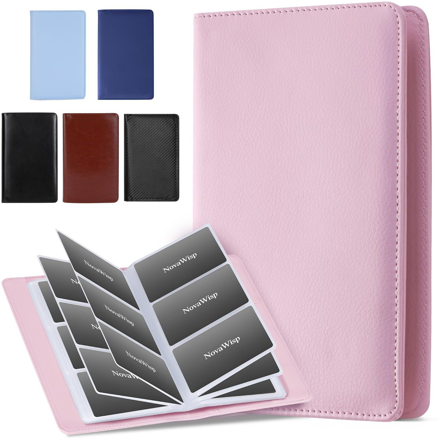 Novawisp 300 Business Cards Holder  50 Pages Gift Cards Holder  Professional Pu Leather Credit Cards Organizer Wallet  Portable Name Card Book Binder Folder  Men Women & Office Supplies  Pink