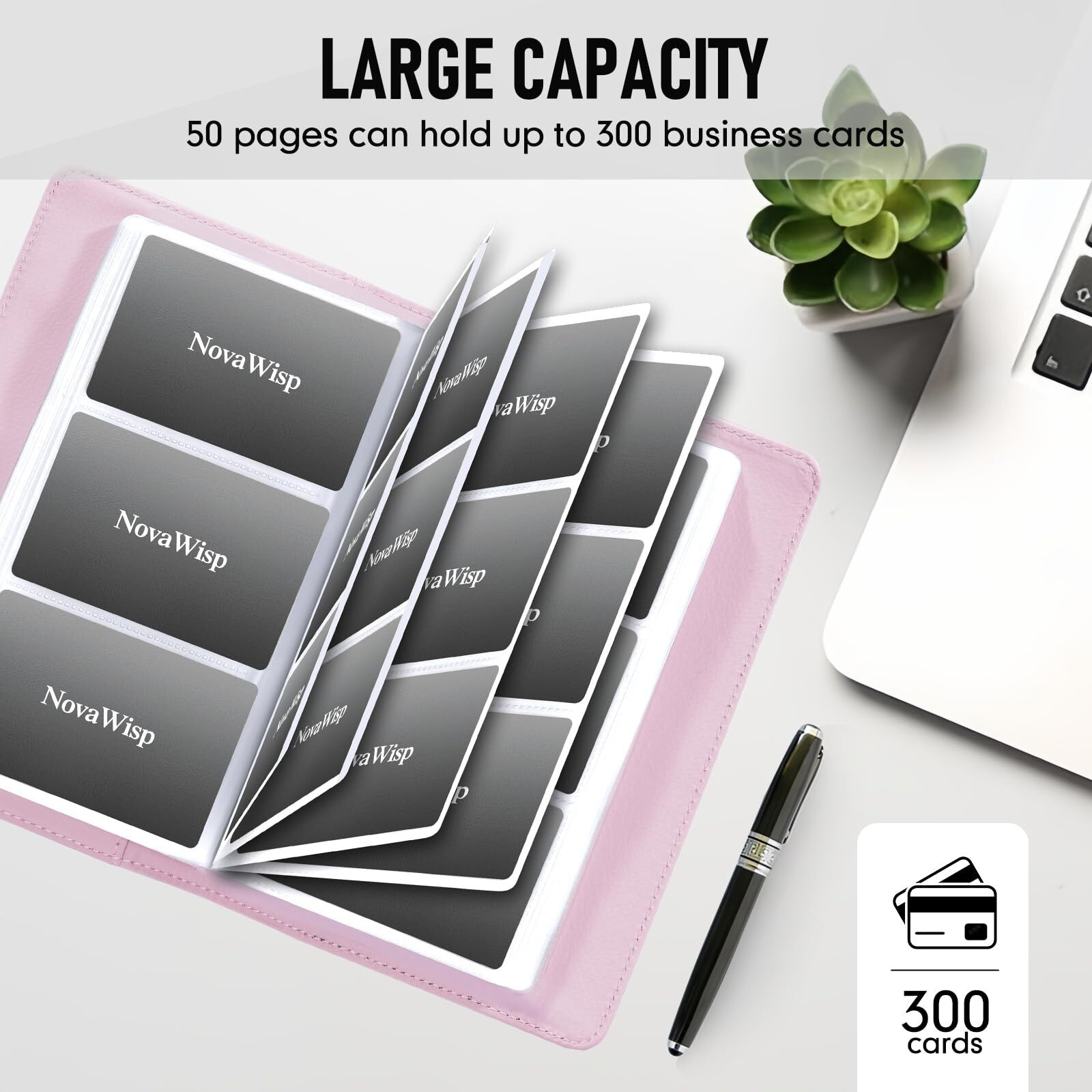 Novawisp 300 Business Cards Holder  50 Pages Gift Cards Holder  Professional Pu Leather Credit Cards Organizer Wallet  Portable Name Card Book Binder Folder  Men Women & Office Supplies  Pink