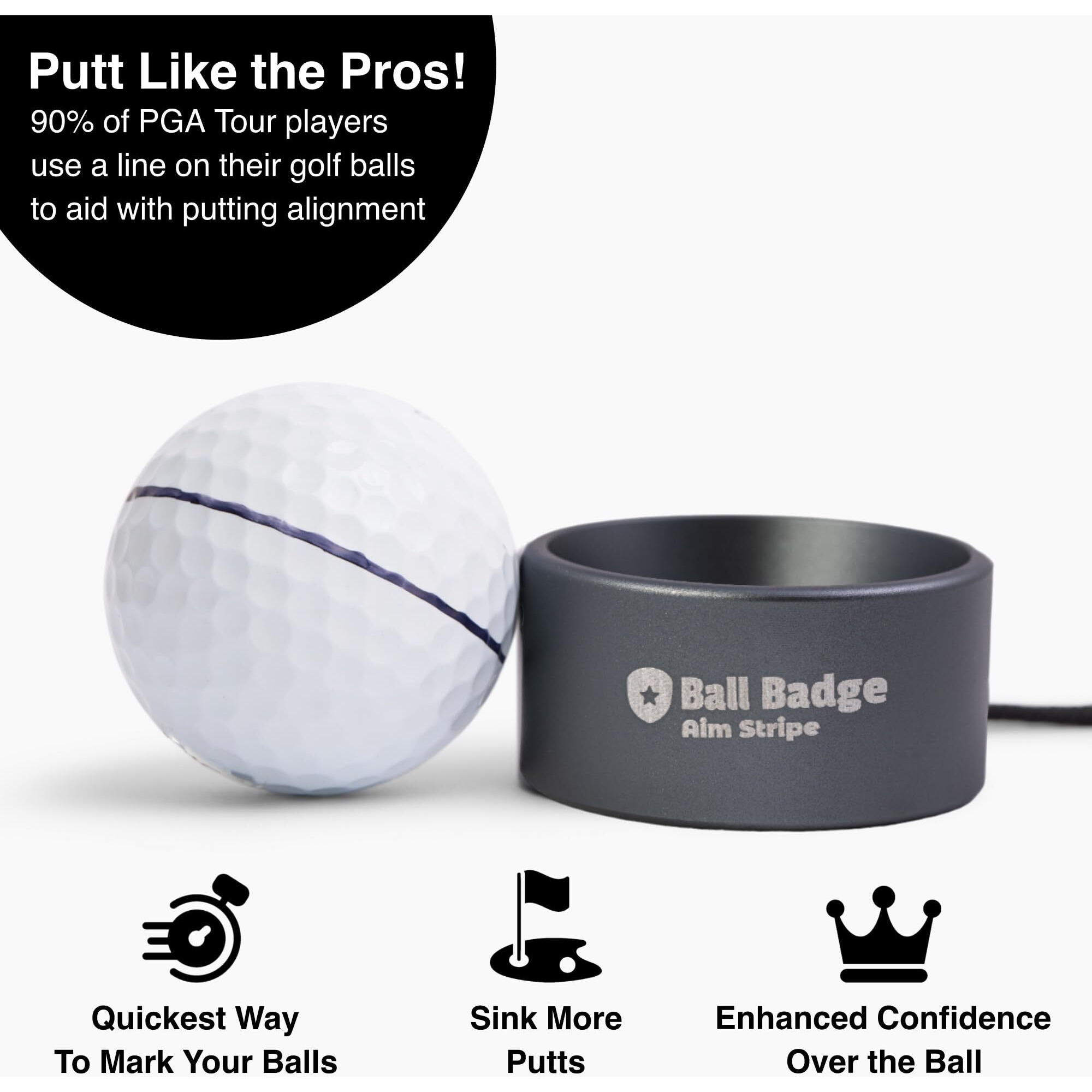 Hodl 21 Ball Badge Aim Stripe - 360 Degree Golf Ball Line Marker Kit With Golf Bag Attachment For Perfect Alignment And Precision Putting (Grey)