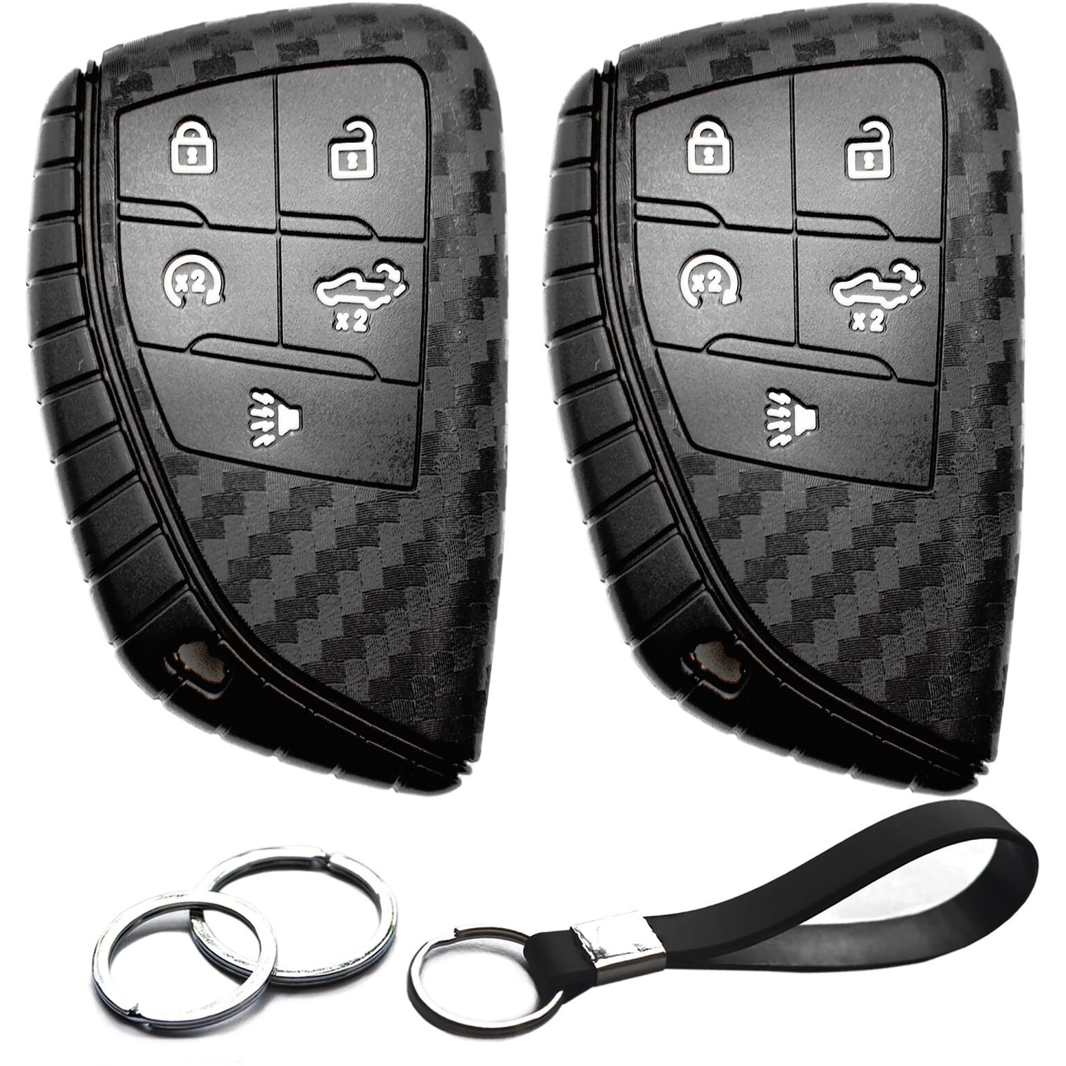 Infipar 2Pcs Compatible With Chevy Gmc Key Fob Cover Case Key Chain Fit For Chevrolet Chevy Silverado 1500 2500 3500 Hd Ev Gmc Sierra 1500 2500 3500 Hd Accessories Shell Holder Carbon Fiber Black