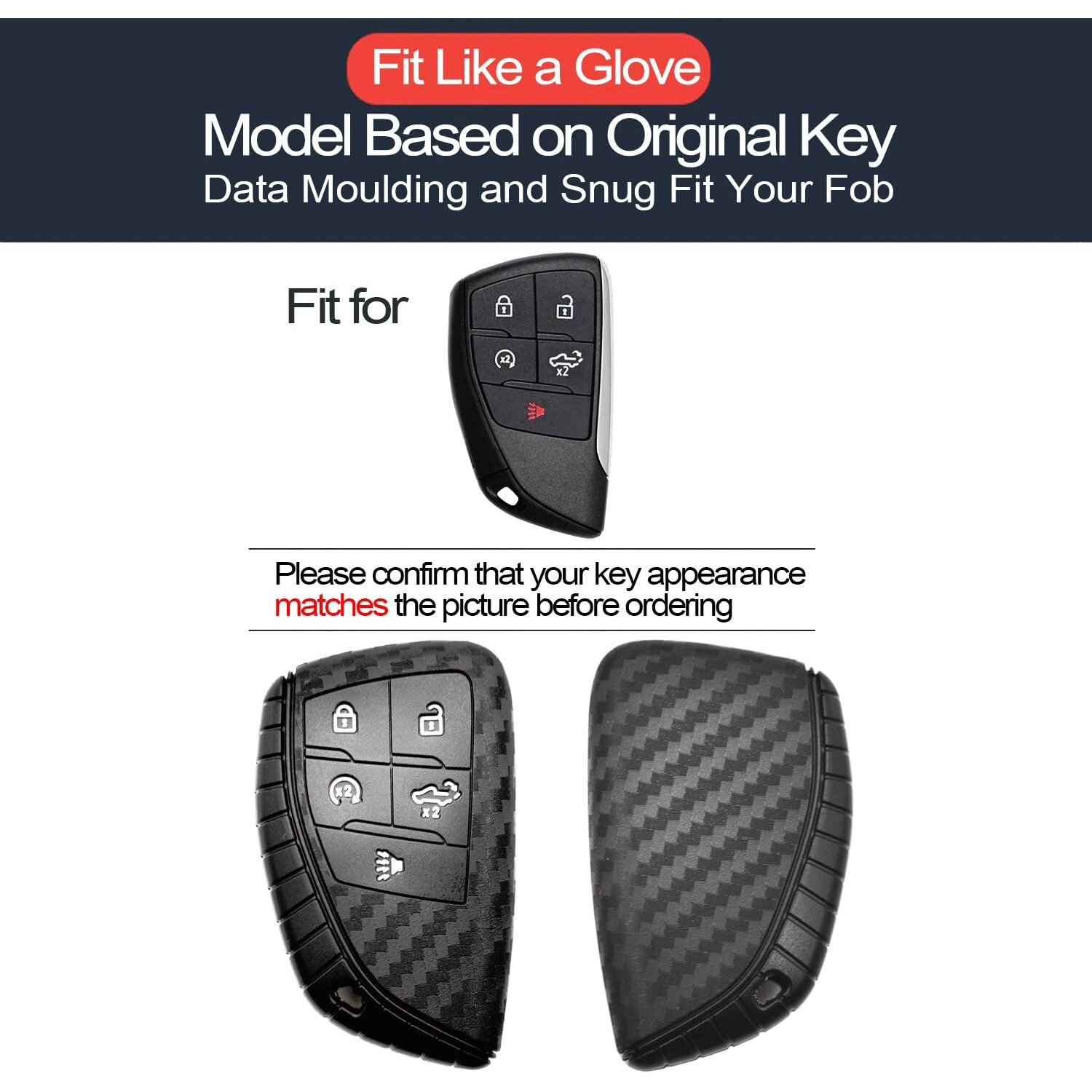 Infipar 2Pcs Compatible With Chevy Gmc Key Fob Cover Case Key Chain Fit For Chevrolet Chevy Silverado 1500 2500 3500 Hd Ev Gmc Sierra 1500 2500 3500 Hd Accessories Shell Holder Carbon Fiber Black