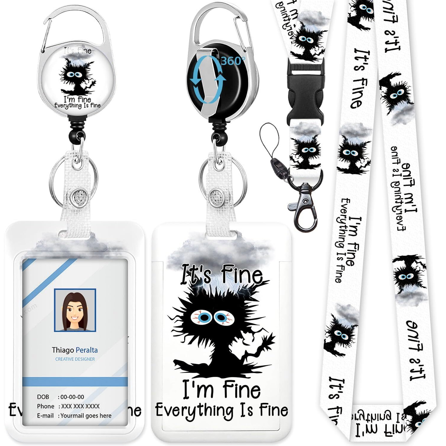 Id Badge Holder With Lanyard  It 's Fine I 'M Fine Badge Holders Reels With Detachable Lanyards  Work Card Retractable Keychain Vertical Id Card For Nurse Students Teachers Office Staff