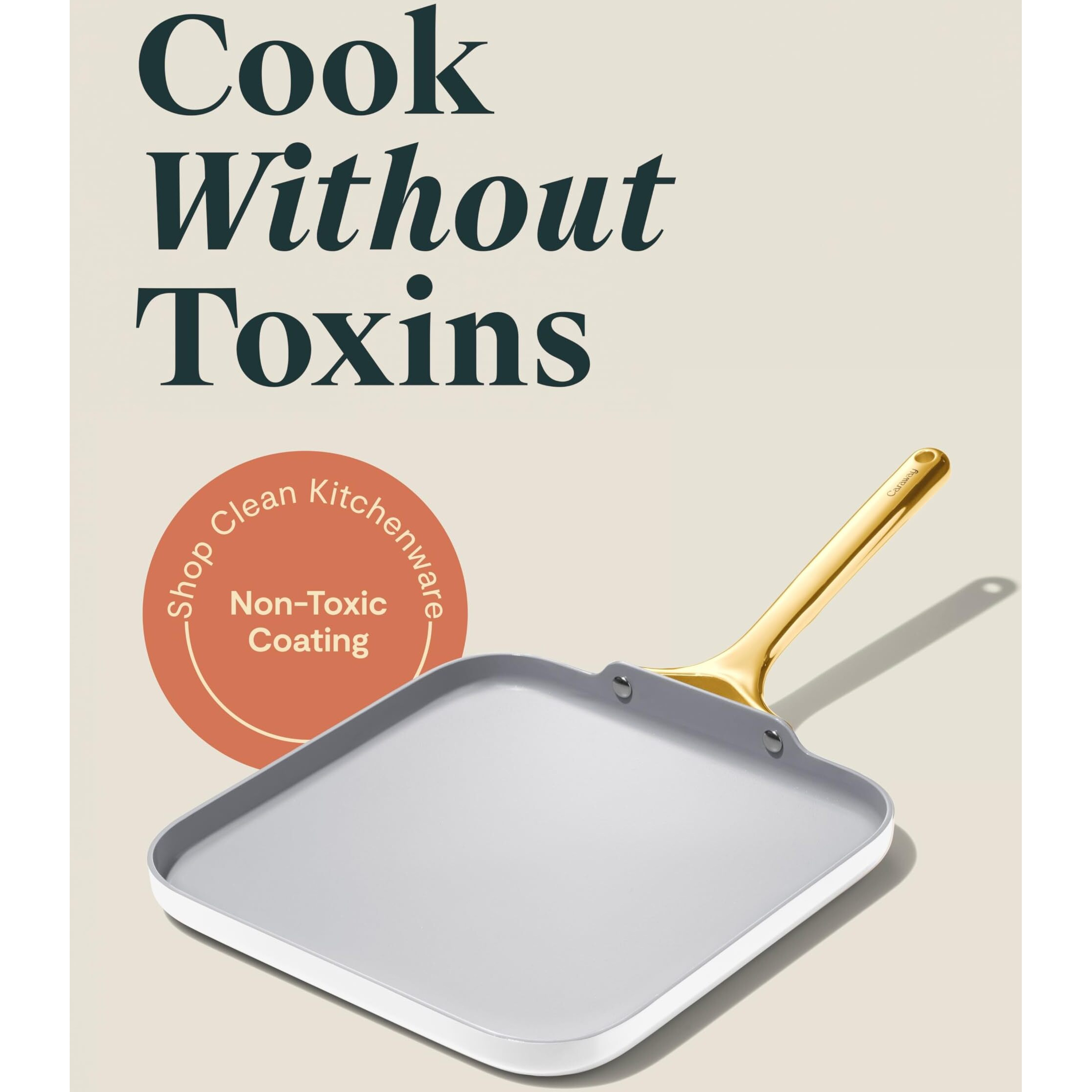 Caraway Square Griddle Pan - 11  Square Pan - Non-Stick Ceramic Coated - Non Toxic  Ptfe & Pfoa Free - Oven Safe & Compatible With All Stovetops - White