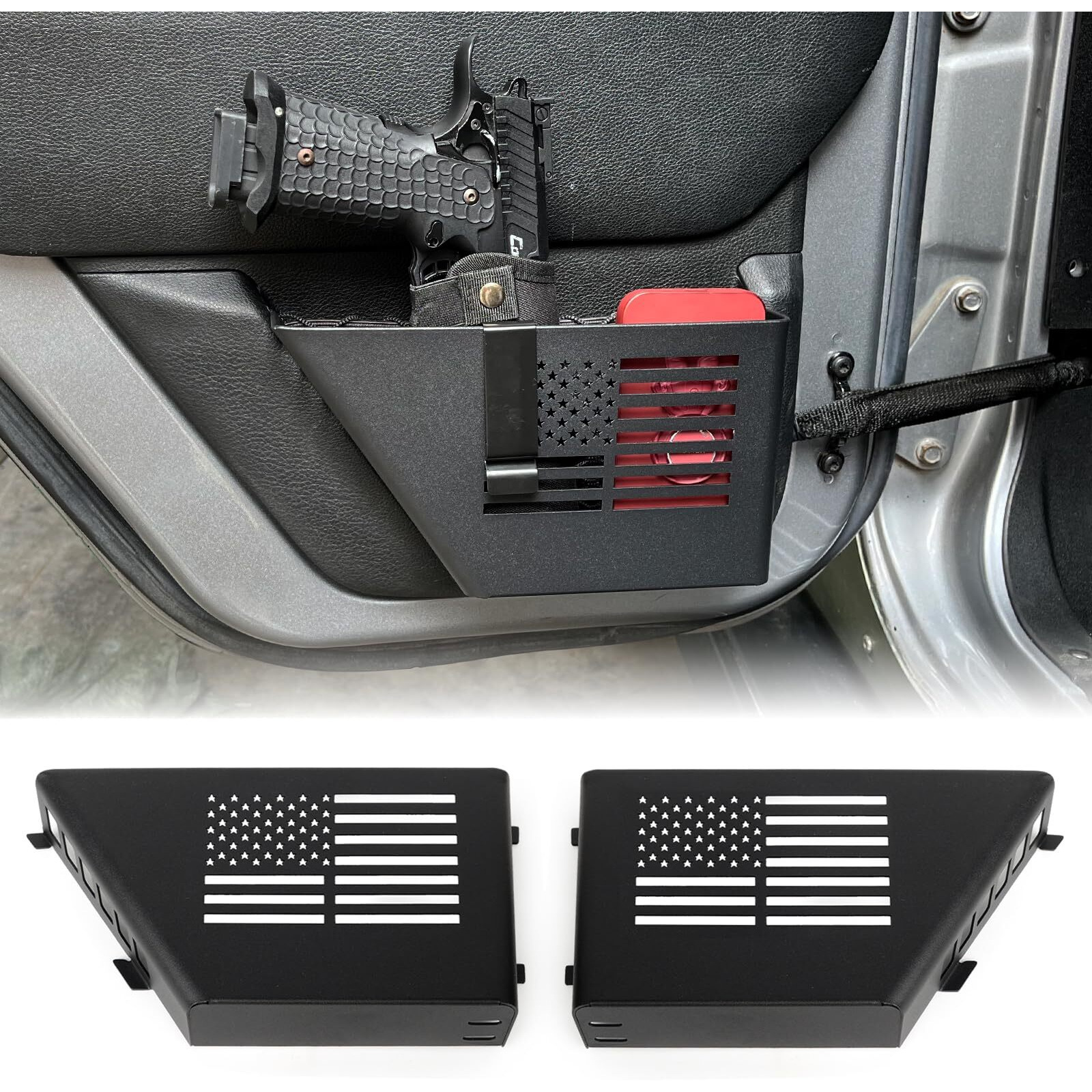 Maiker Metal Rear Door Storage Box  Door Side Insert Organizer Box Pockets For 2007-2018 Jeep Wrangler Jk 4 Door 2Pcs(Black)
