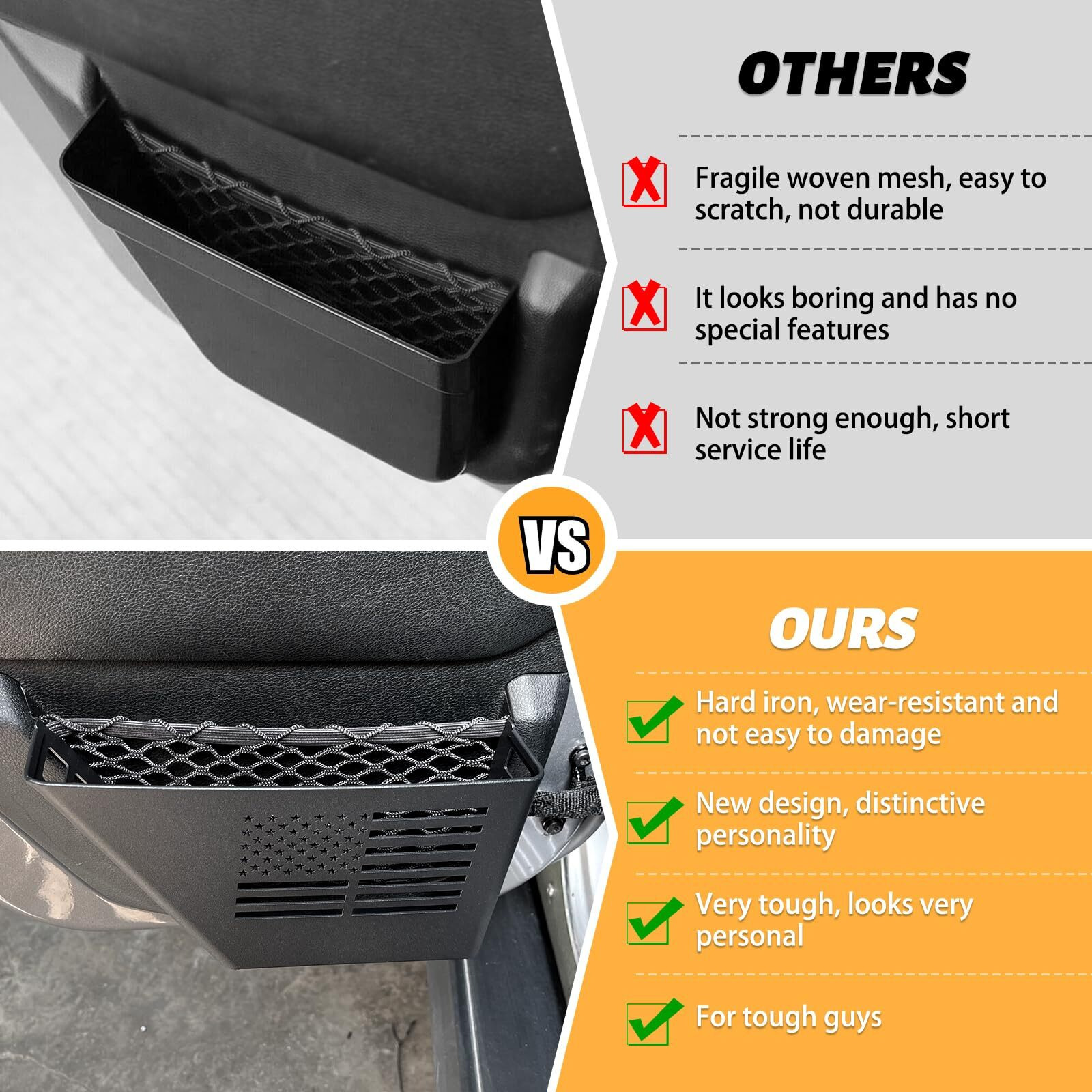 Maiker Metal Rear Door Storage Box  Door Side Insert Organizer Box Pockets For 2007-2018 Jeep Wrangler Jk 4 Door 2Pcs(Black)