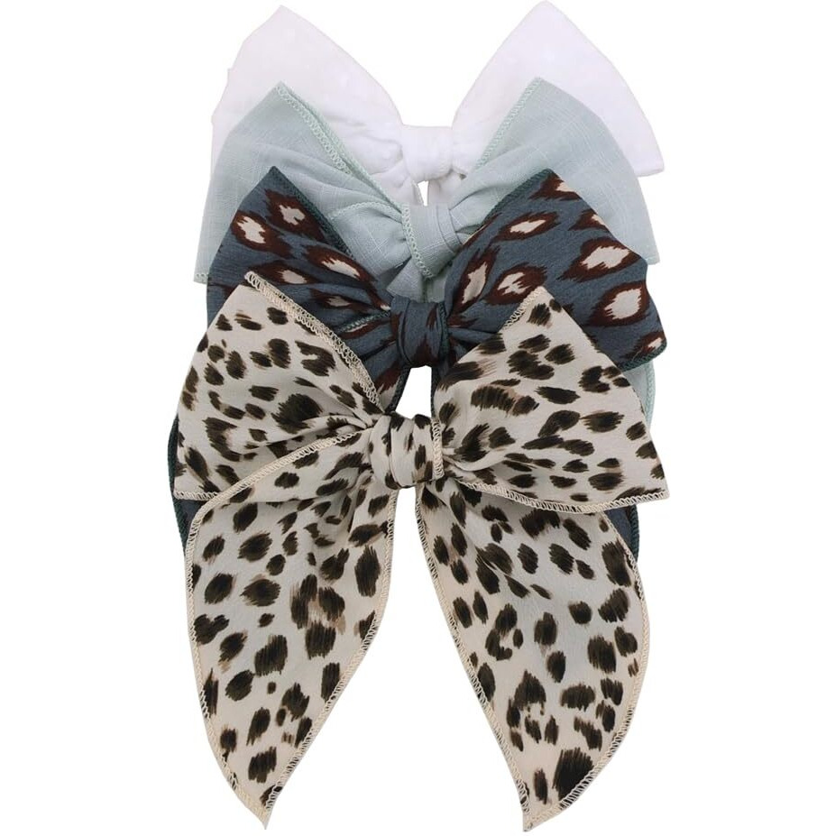 Pack Of 4 Gorgeous Fable Bow Hair Clips For Girls Women Linen Hair Bow Alligator Clips Toddler Baby Mom Young Girl Hair Accessories (Leopard)