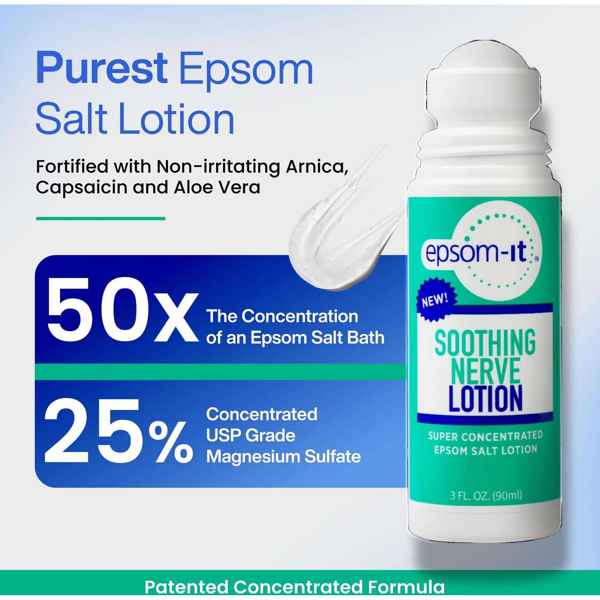 Epsom-It Soothing Nerve Lotion - Roll On Epsom Salt Magnesium Lotion  Topical Magnesium Cream With Capsaicin & Arnica For Tired Muscles And Sleep  3Oz