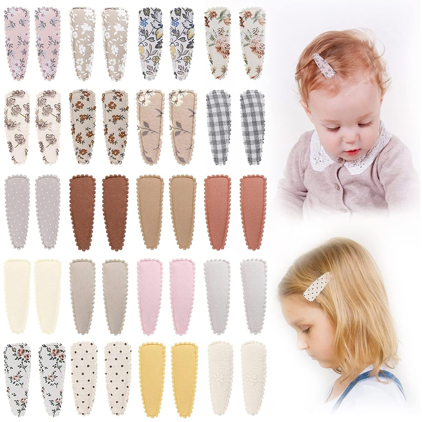 40Pcs Baby Hair Clips Flower Patterns Snap Hair Clips Wrapped By Cloth Hair Pins Baby Girls Barrettes Hair Accessories For Baby Girls Infants Toddler Kids