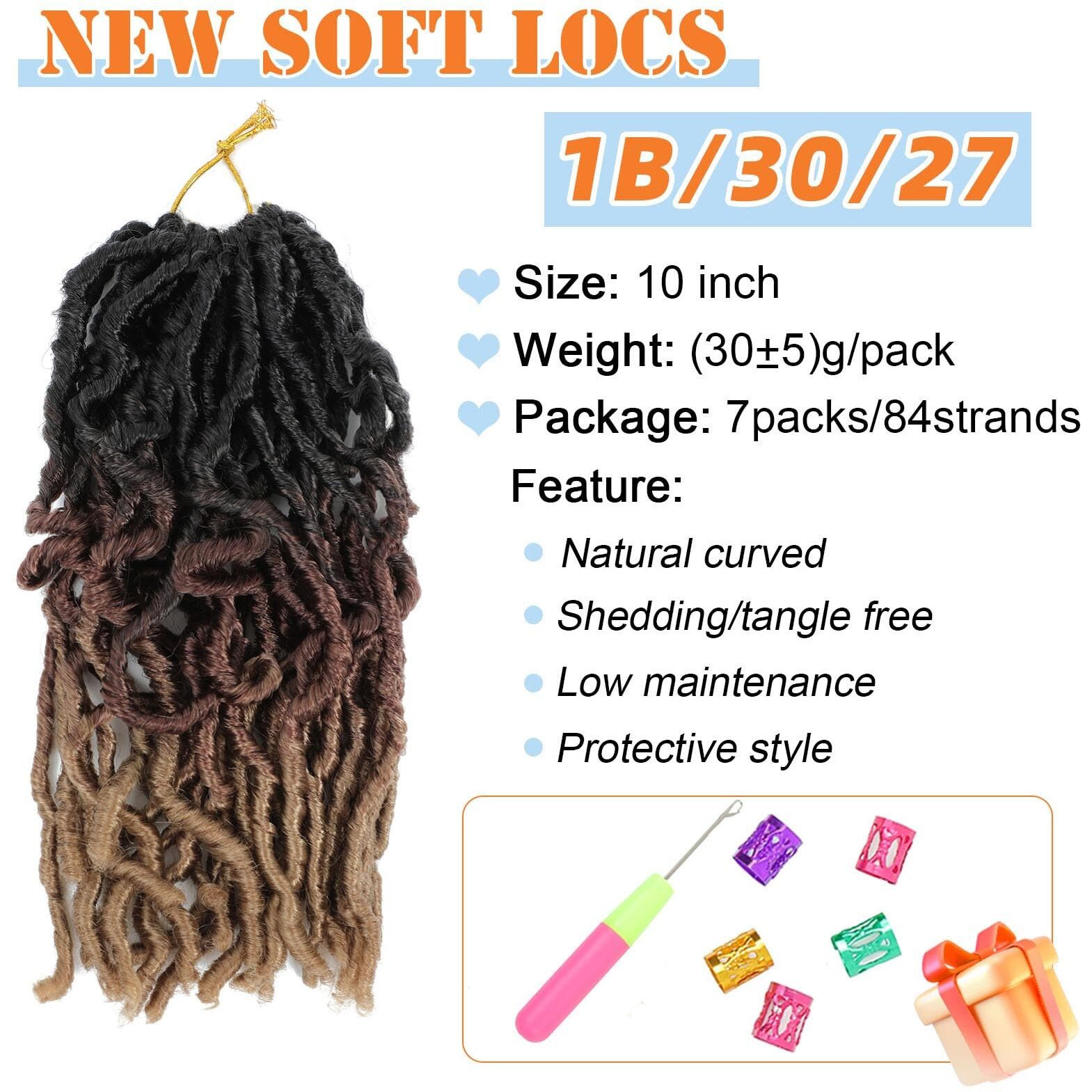 Ombre Soft Locs 10 Inch Crochet Hair Pre Looped 7 Packs Short Faux Locs Crochet Hair Butterfly Faux Locs Hair Extensions For Women(10 Inch 7 Packs 1B/30/27)