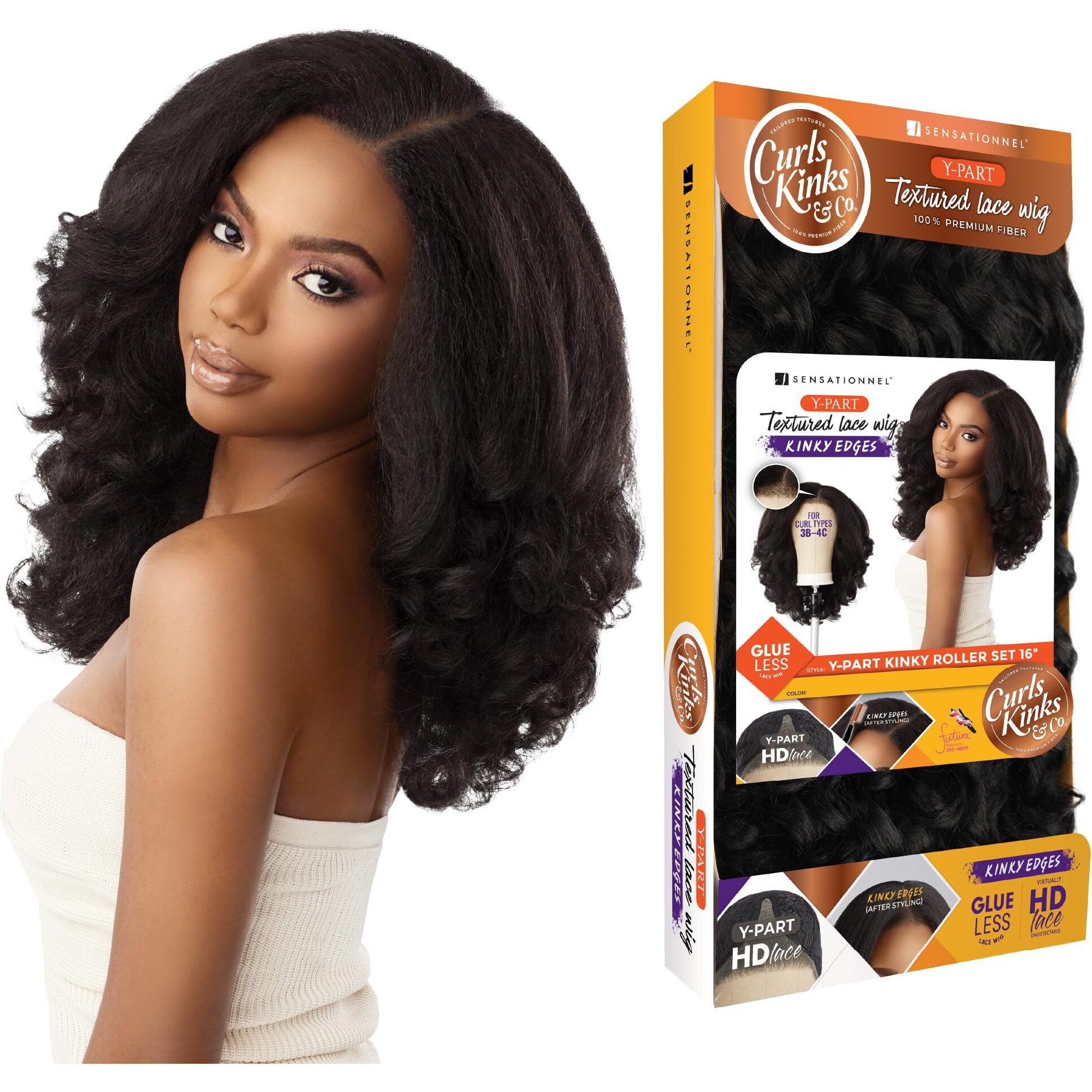 Sensationnel Curls Kinksandco Kinkyedges Wig - Kinky Roller Set 16 Inch Y Part Lace Natural Kinkytexture Edged Hairline For Natural 3C To 4C Hair Textures (Balayagecopper)