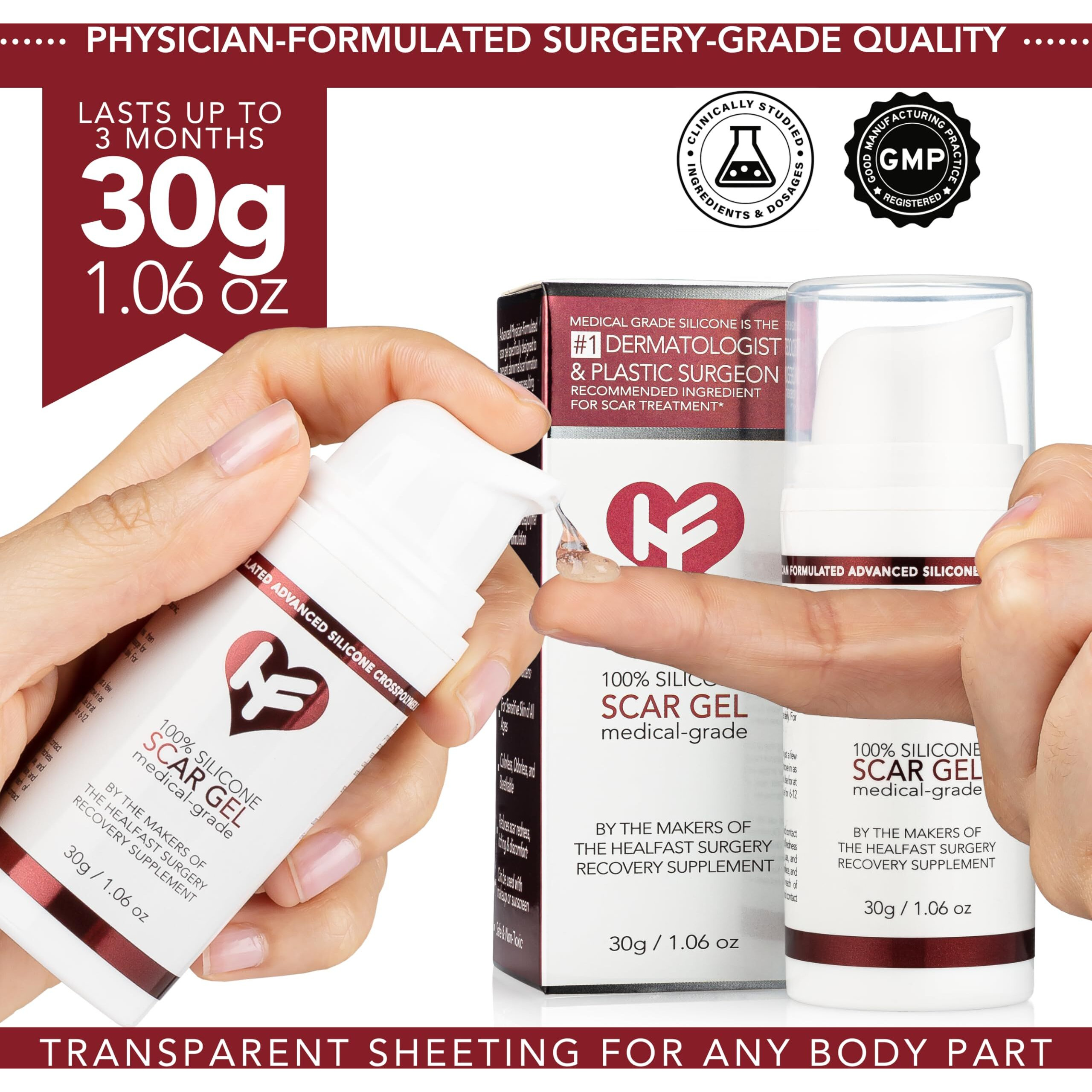 Physician Formulated Silicone Scar Gel Semi-Solid Sheeting - Advanced Crosspolymer Medical Grade Liquid Sheeting For Face  Body  Surgery  C Section  Burn  Keloidal & Hypertrophic Scars