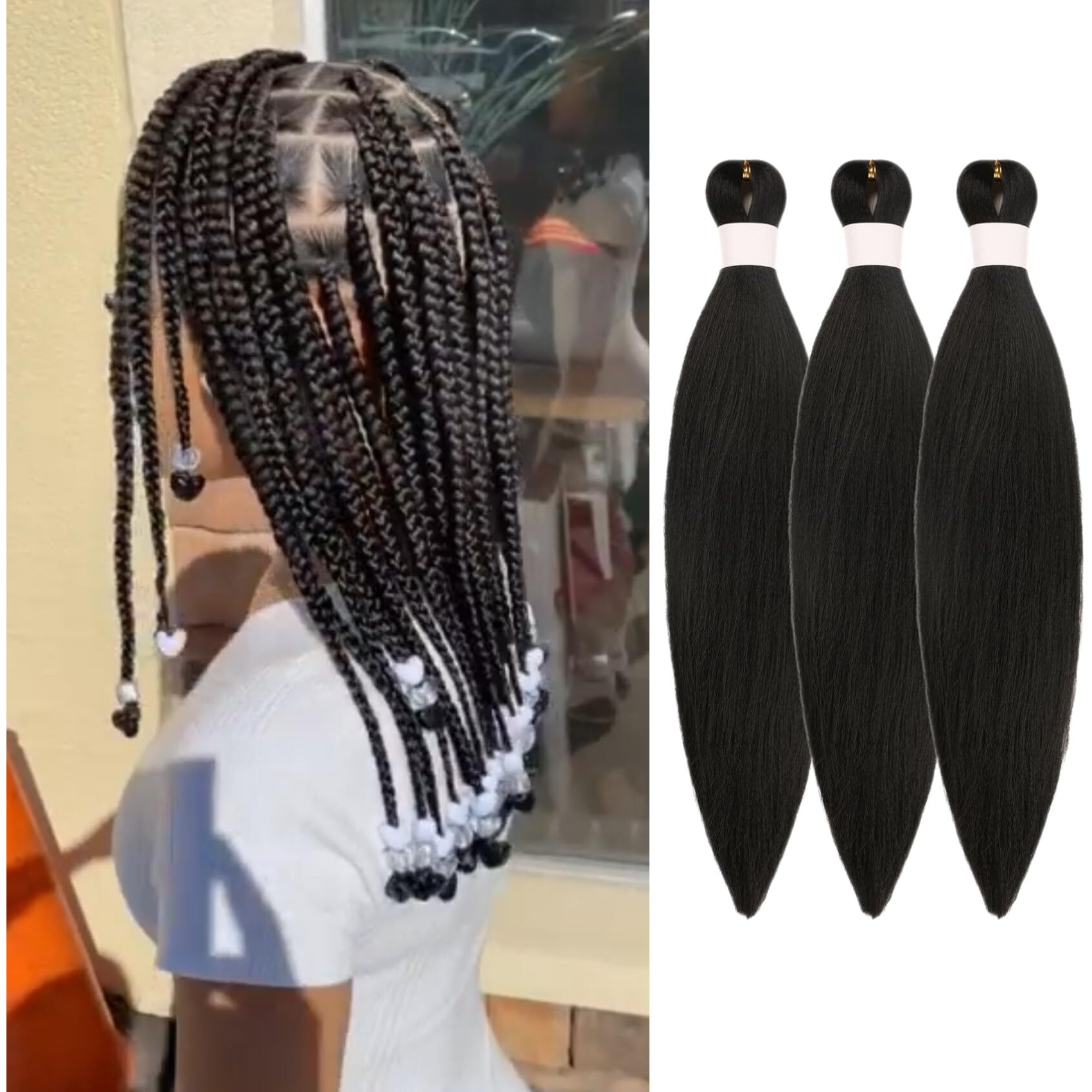 Short Black Braiding Hair Pre Stretched 14 Inch For Knotless Braids Synthetic 1B Braiding Hair For Bob Box Braids (14Inch  Pack Of 3)