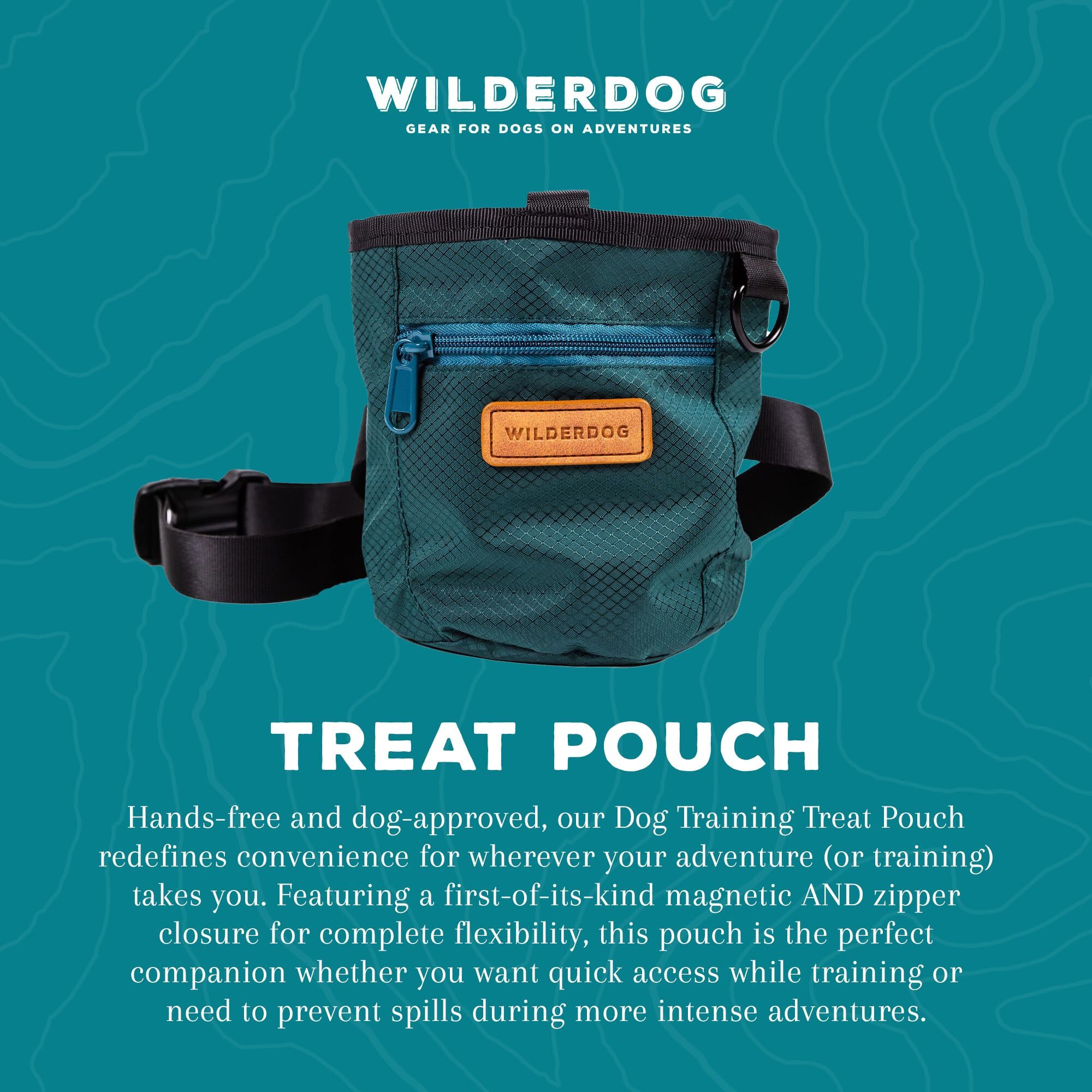 Wilderdog Dog Training Treat Pouch With Magnetic And Zipper Closure  Carabiner Attached  Adjustable Waist Strap