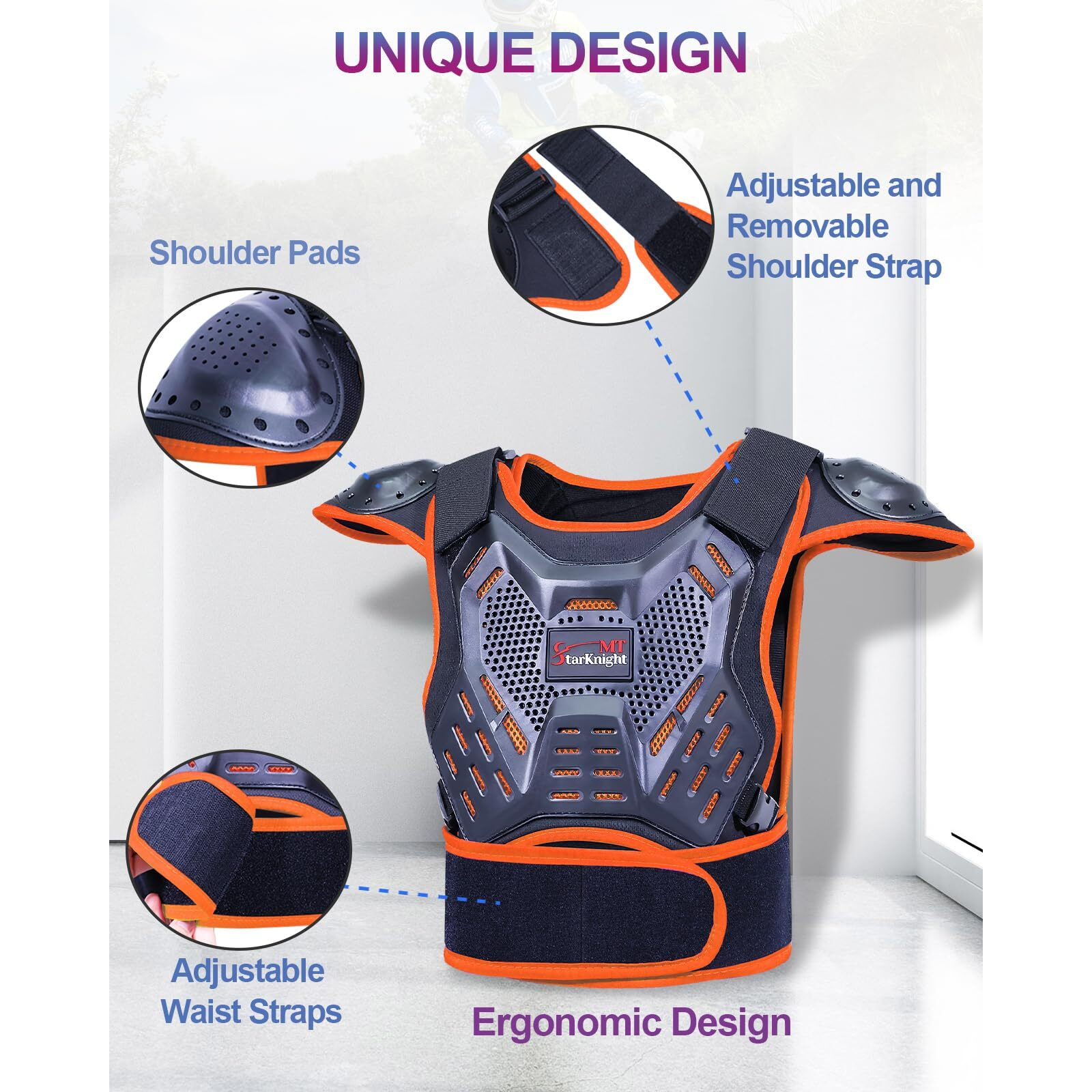 Starknightmt Kids Dirt Bike Gear - Youth Motorcycle Gear Riding Protective Motocross Armor Suit Chest Protector For Boys Girls Biking Cycling Skating Off-Road  Orange