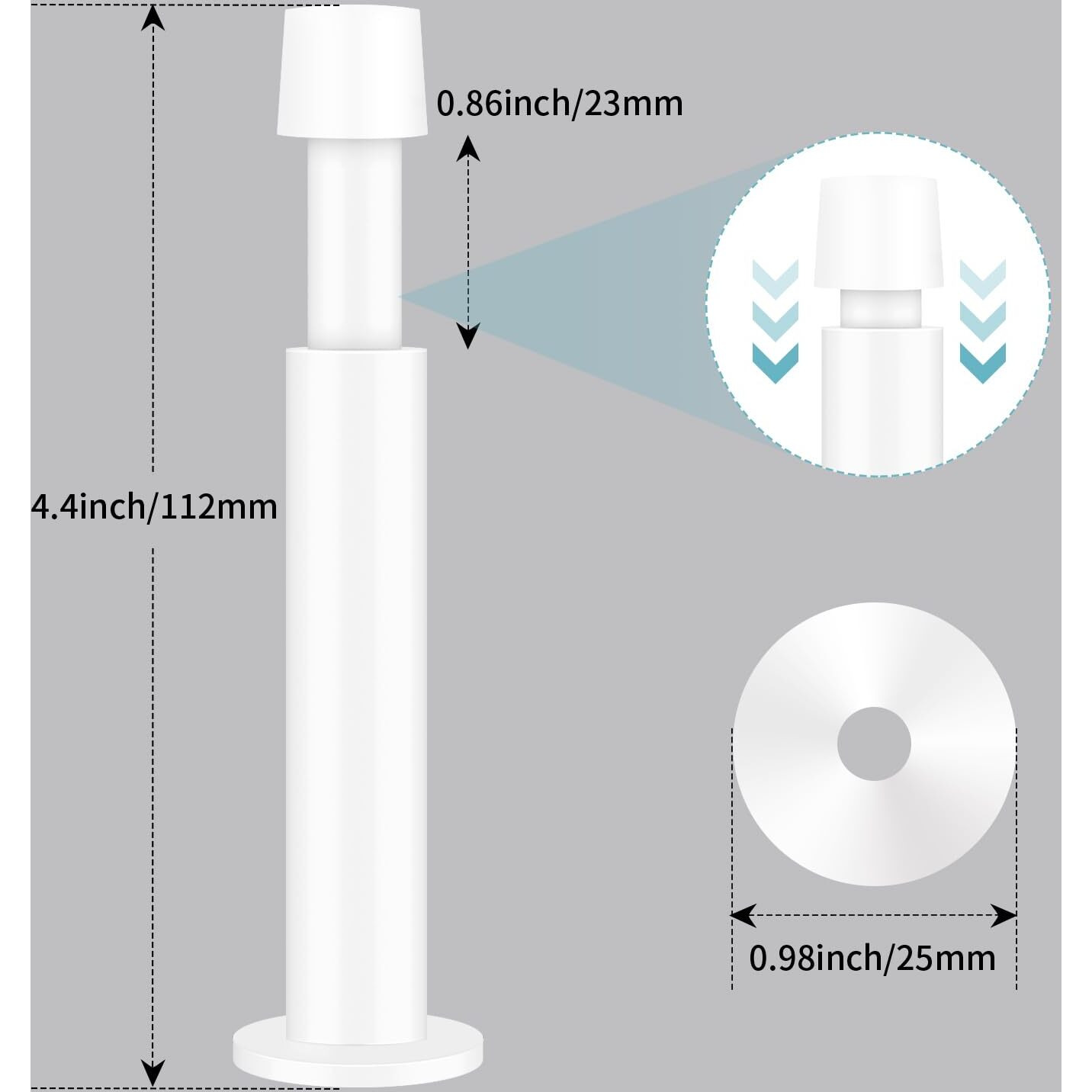 Kolako Door Stops  Door Stoppers For Wall 4.4 Inch Long Spring Doorstop With Soft Rubber Tip  Baseboard Door Bumper Wall Protector Door Stopper For Bottom Of Door  White  2 Pack