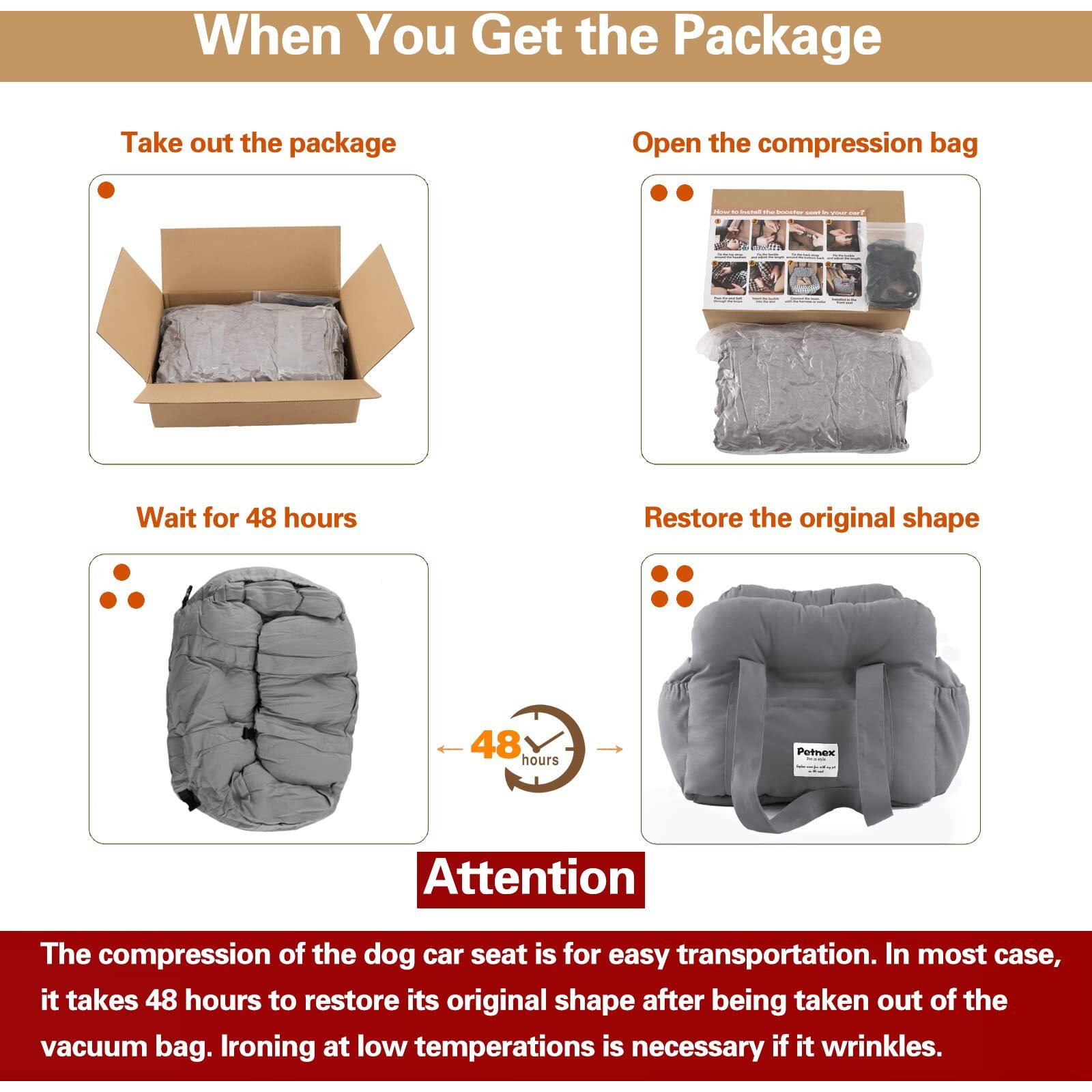 Petnex Dog Car Seat For Small Dogs  Portable Puppy Car Seat Of Easy Installation  Fashionable Pet Carrier Bag With Large Pockets  Machine Washable Dog Booster Seat (Striped Khaki)