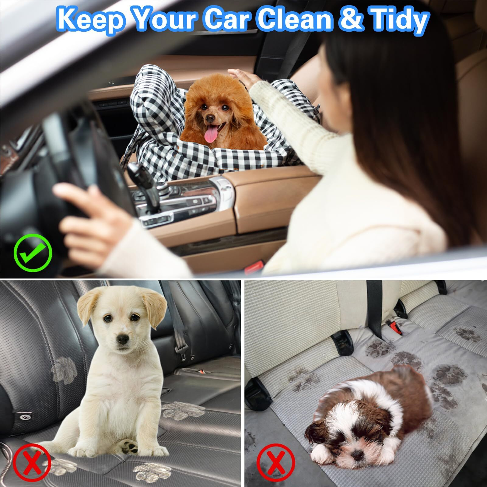 Petnex Dog Car Seat For Small Dogs  Portable Puppy Car Seat Of Easy Installation  Fashionable Pet Carrier Bag With Large Pockets  Machine Washable Dog Booster Seat (Striped Khaki)