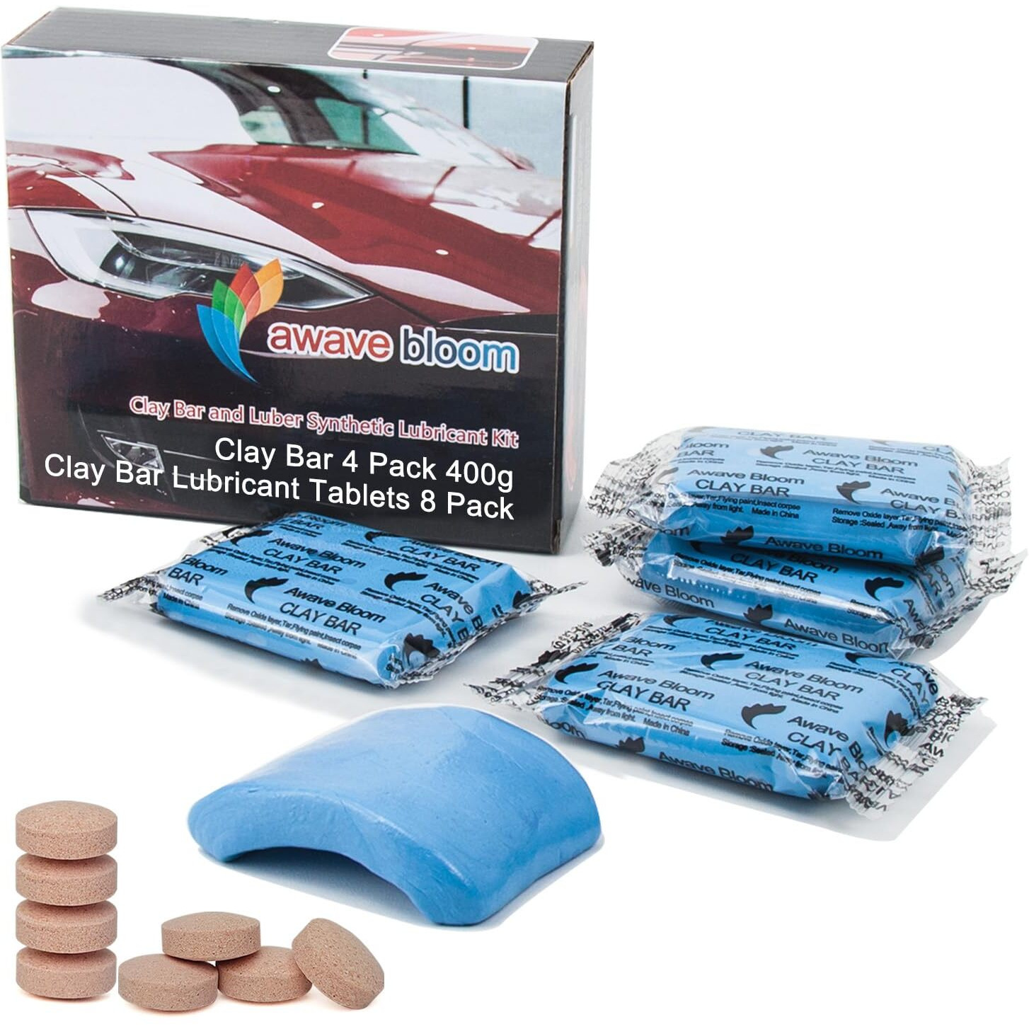 Awave Bloom Car Clay Bars Auto Detailing 400G And Clay Bar Lubricant Tablets 8 Pack(1Pcs16 Oz) Clay Bar Kit For Car Detailing Damage Free Cleaning