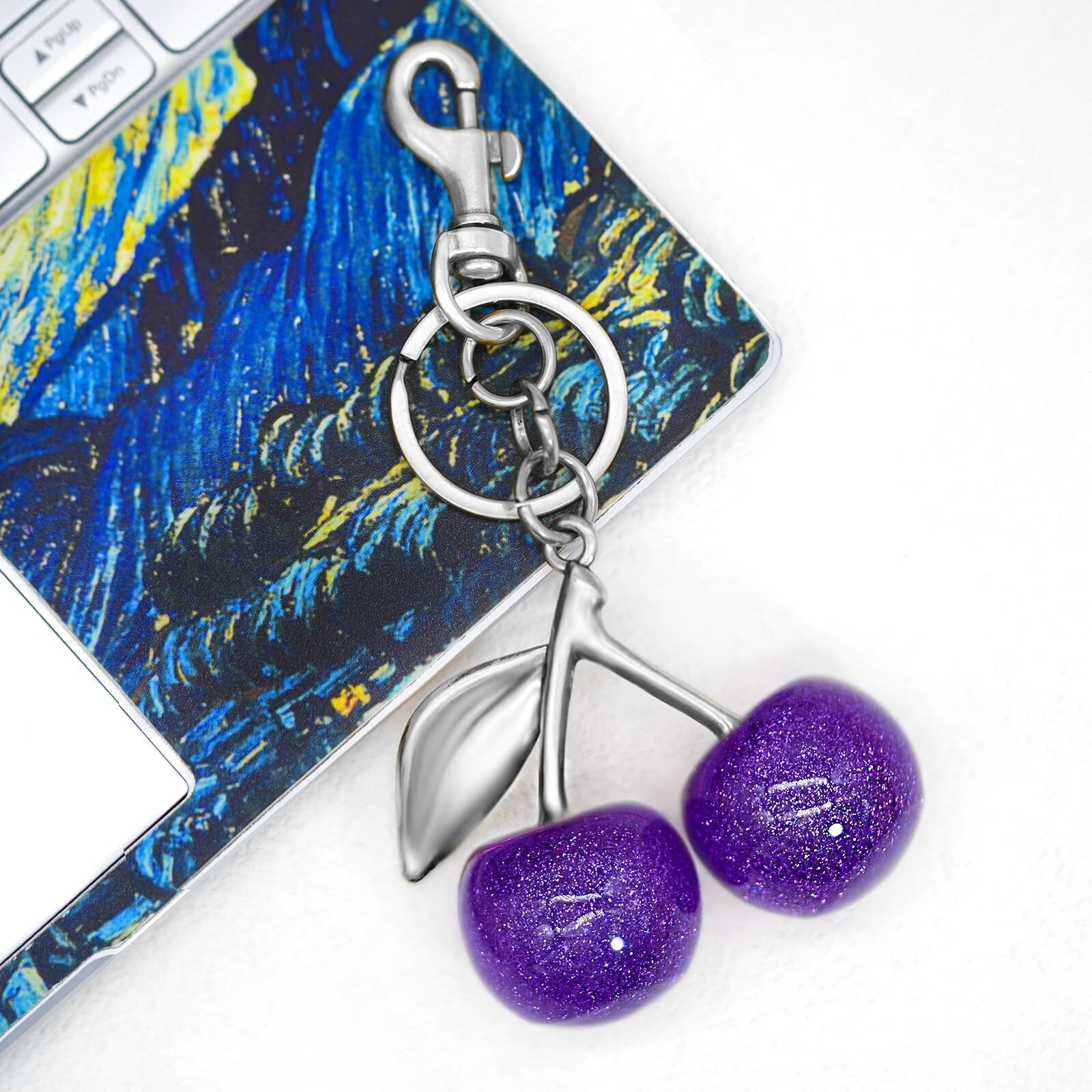 Nylry Cherry Bag Charm Keychain - Cute Purse Accessories For Handbags - Aesthetic Y2K Kawaii Gifts For Women - Purple