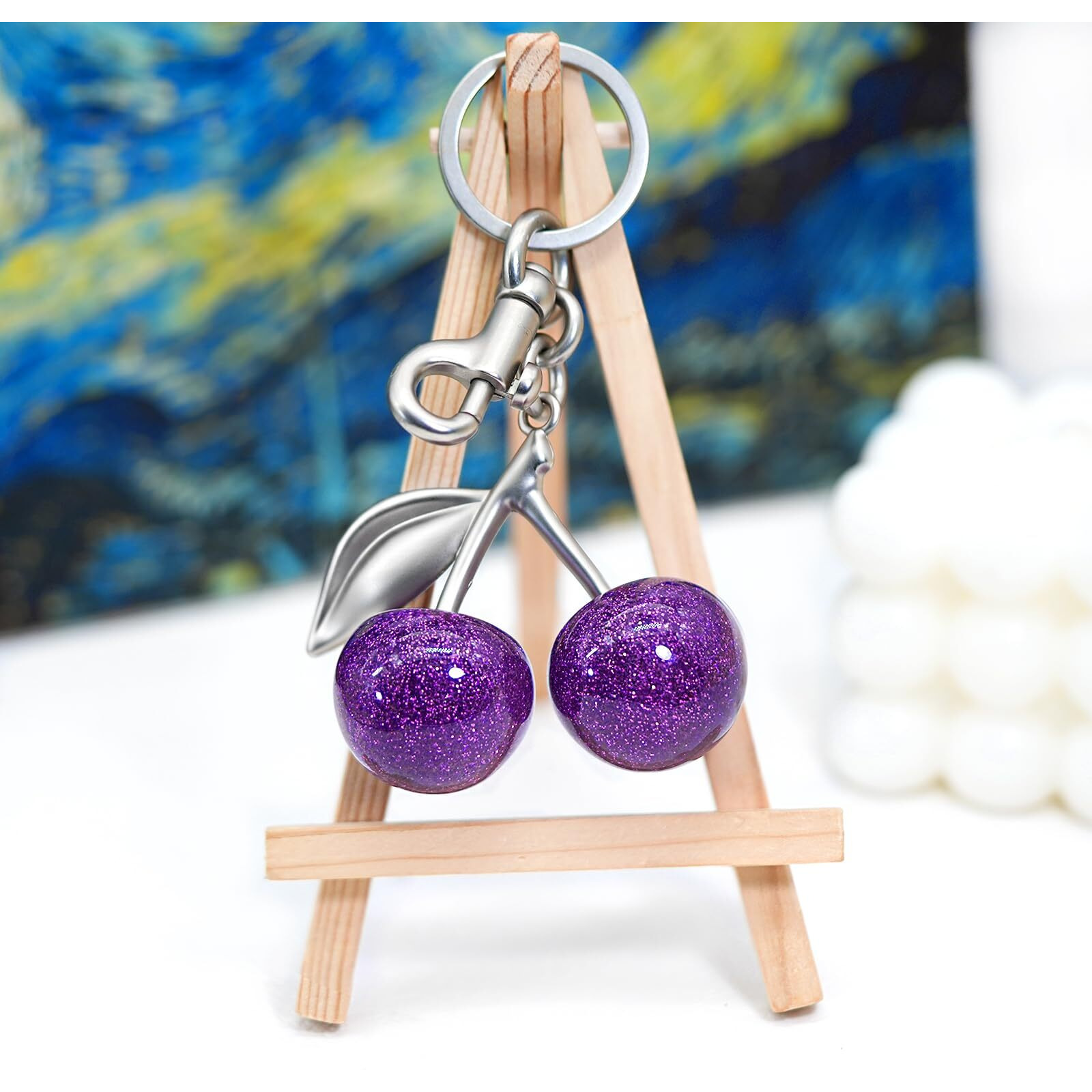 Nylry Cherry Bag Charm Keychain - Cute Purse Accessories For Handbags - Aesthetic Y2K Kawaii Gifts For Women - Purple