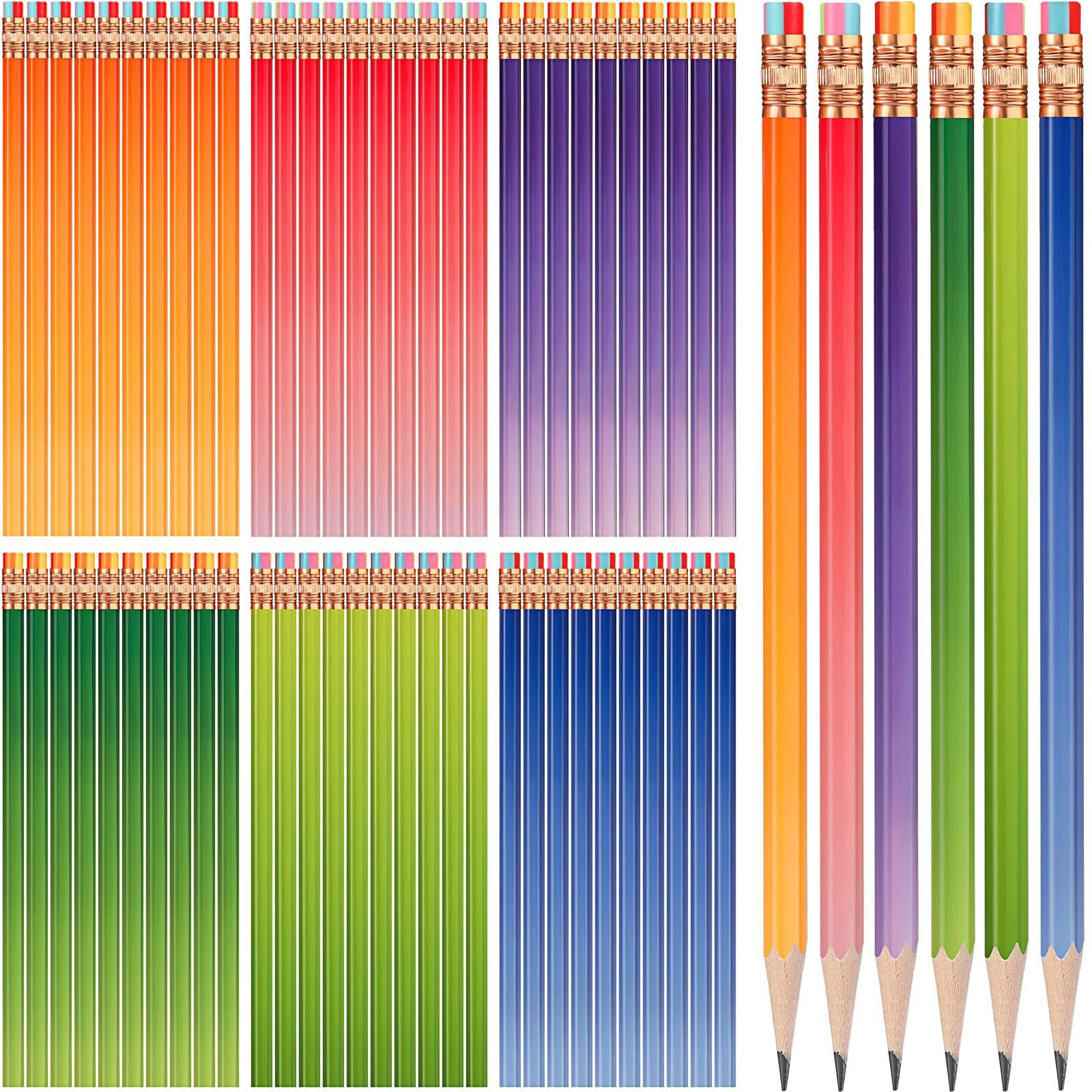 Tecunite 60 Pcs Hb Pencils 2 Unsharpened Wood Cased Pencils With Eraser Hexagonal Pencil Cute Graphite No 2 Pen For Adults Gifts Exam School Office Sketching Learning(Gradient Color  Gold)