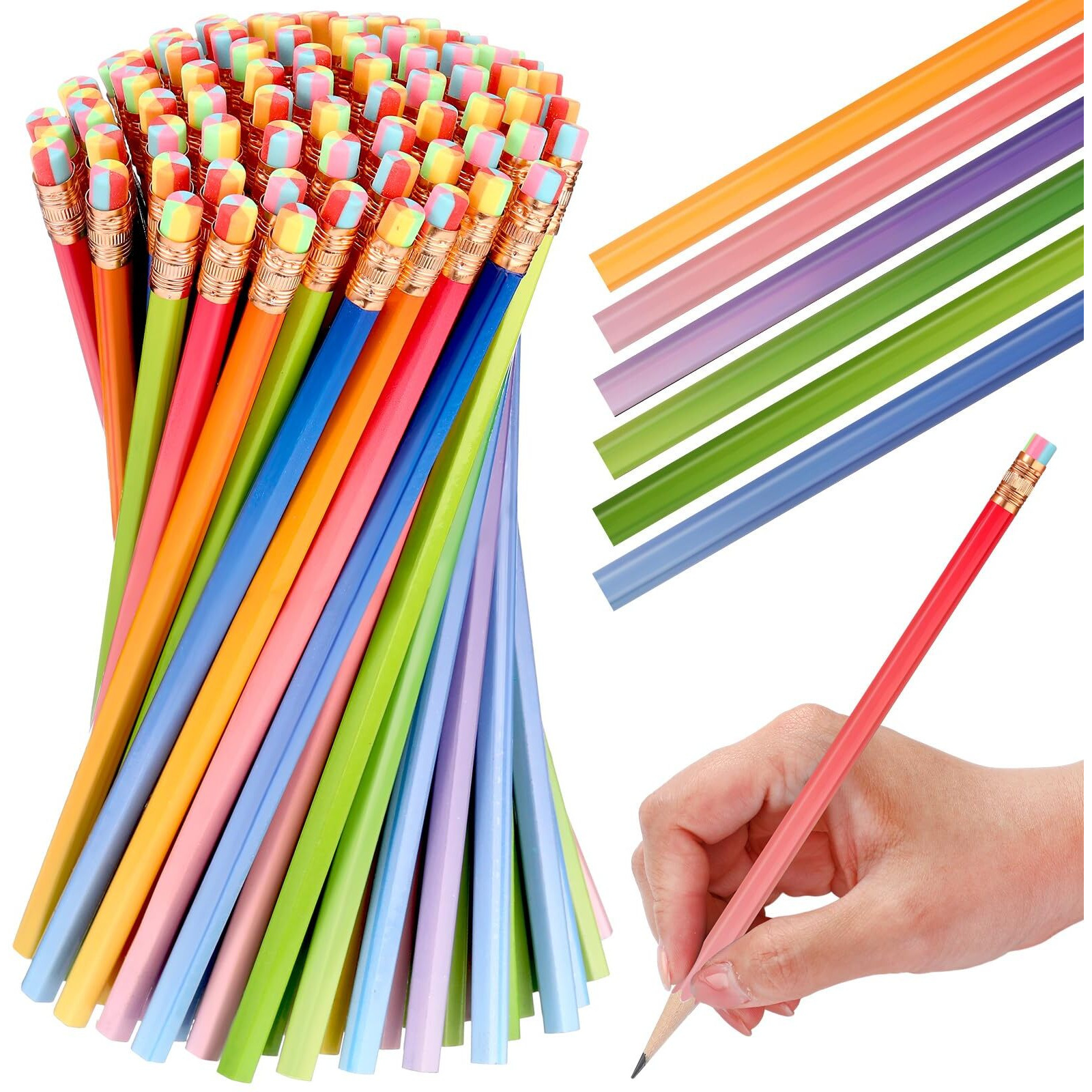 Tecunite 60 Pcs Hb Pencils 2 Unsharpened Wood Cased Pencils With Eraser Hexagonal Pencil Cute Graphite No 2 Pen For Adults Gifts Exam School Office Sketching Learning(Gradient Color  Gold)
