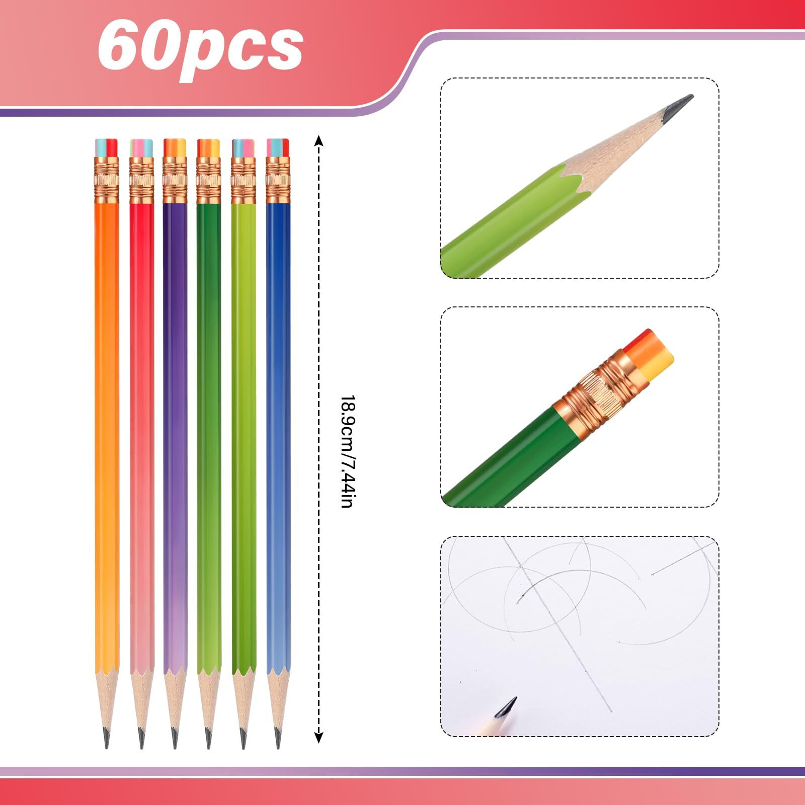 Tecunite 60 Pcs Hb Pencils 2 Unsharpened Wood Cased Pencils With Eraser Hexagonal Pencil Cute Graphite No 2 Pen For Adults Gifts Exam School Office Sketching Learning(Gradient Color  Gold)