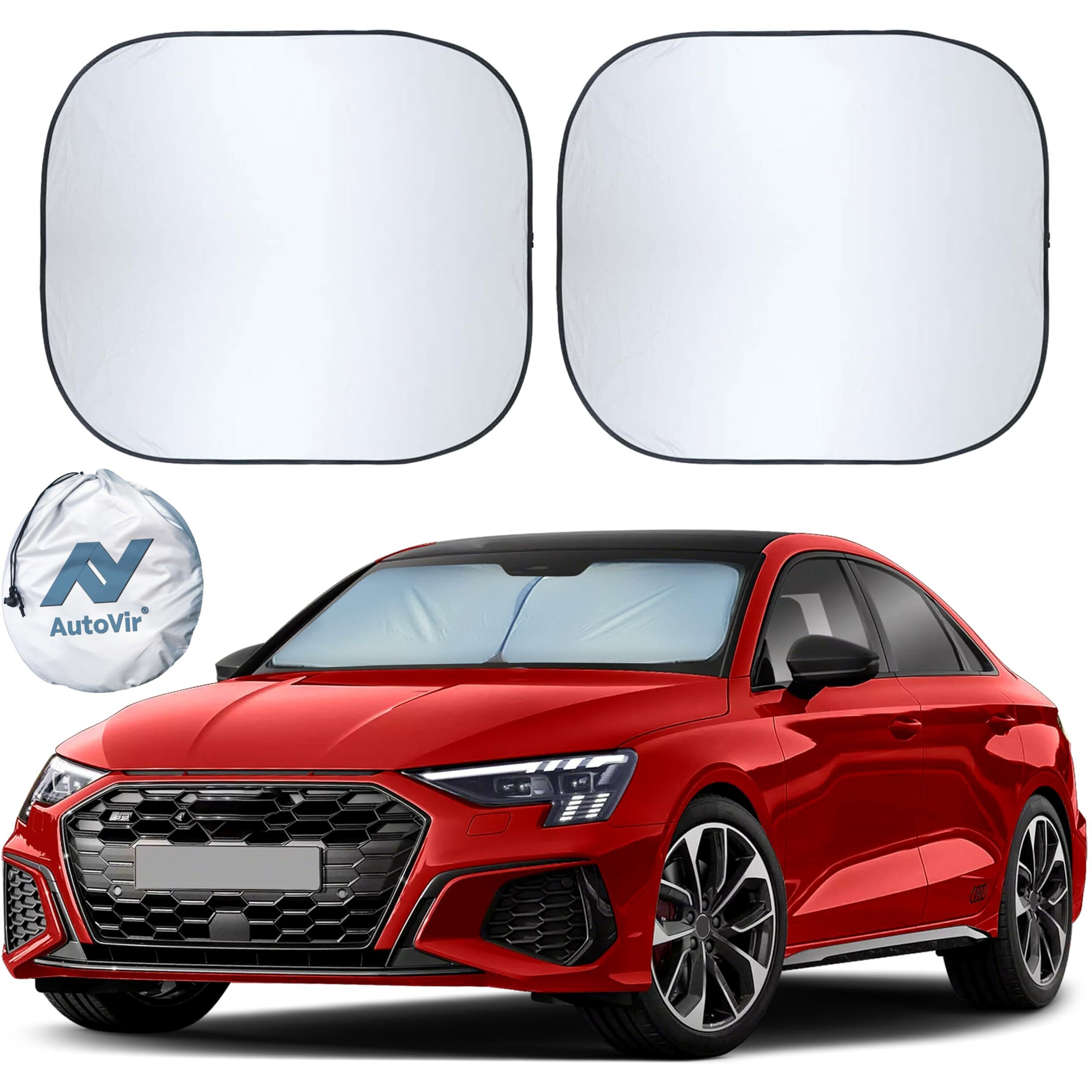 Autovir 2 Piece Car Windshield Sun Shade Foldable | Durable Polyester Windshield Sunshade Blocks Sun  Heat  And Uv Rays | Sunshade For Car Ensuring Interior Protection | Small (29"&quotX23.5"")
