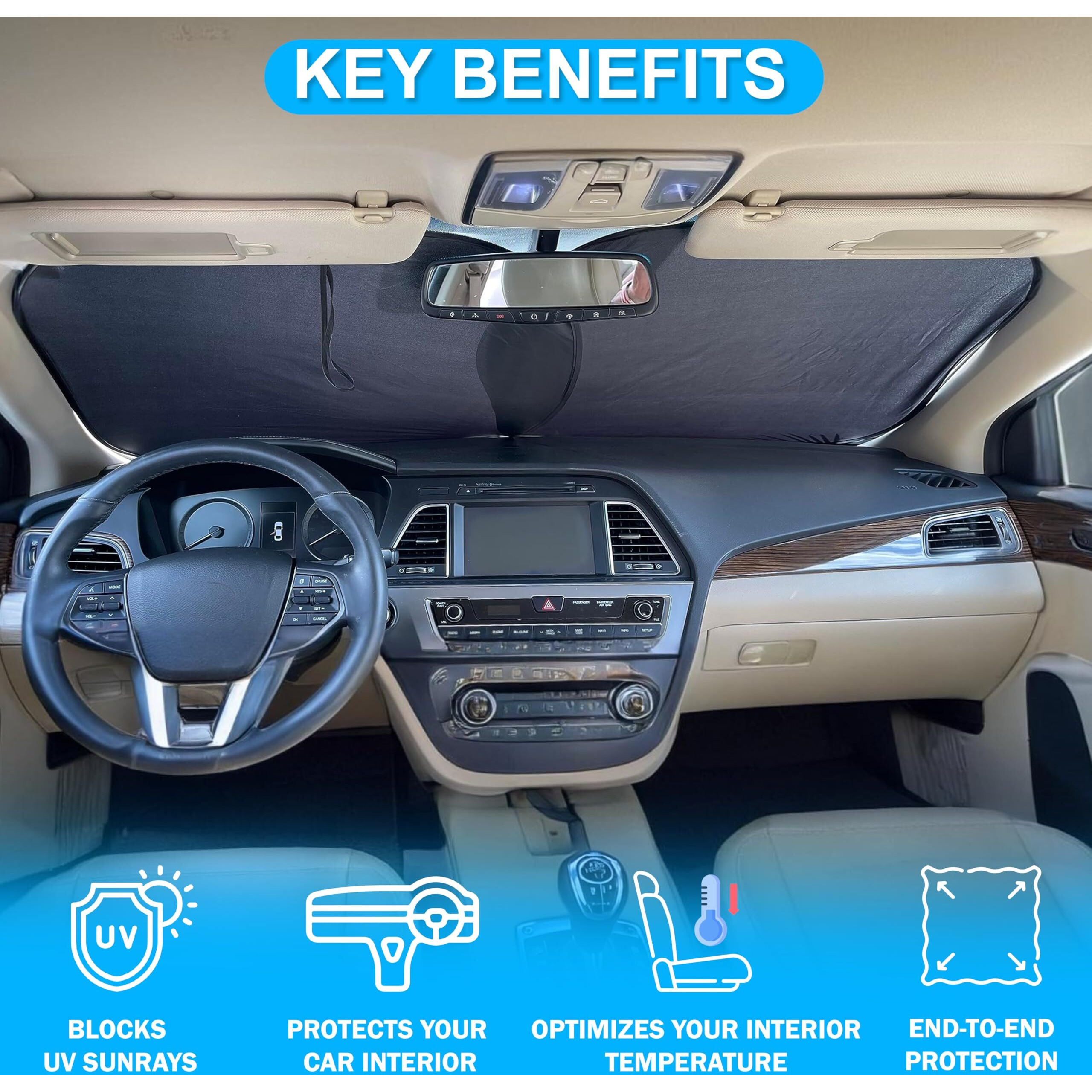 Autovir 2 Piece Car Windshield Sun Shade Foldable | Durable Polyester Windshield Sunshade Blocks Sun  Heat  And Uv Rays | Sunshade For Car Ensuring Interior Protection | Small (29"&quotX23.5"")