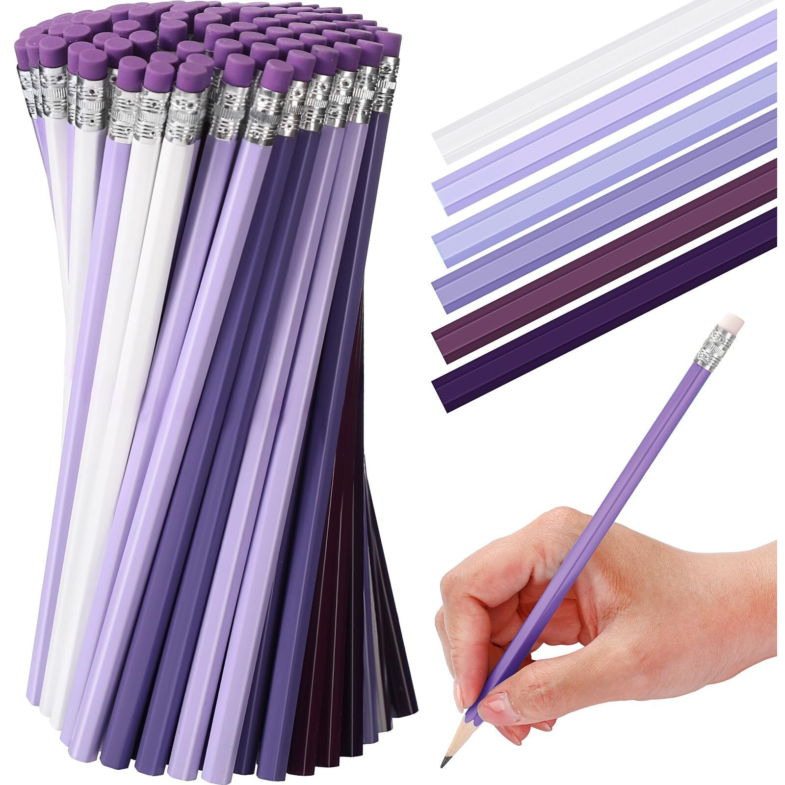 Tecunite 60 Pcs Hb Pencils 2 Unsharpened Wood Cased Pencils With Eraser Hexagonal Pencil Cute Graphite No 2 Pen For Adults Gifts Exam School Office Sketching Learning(Purple Series  White)