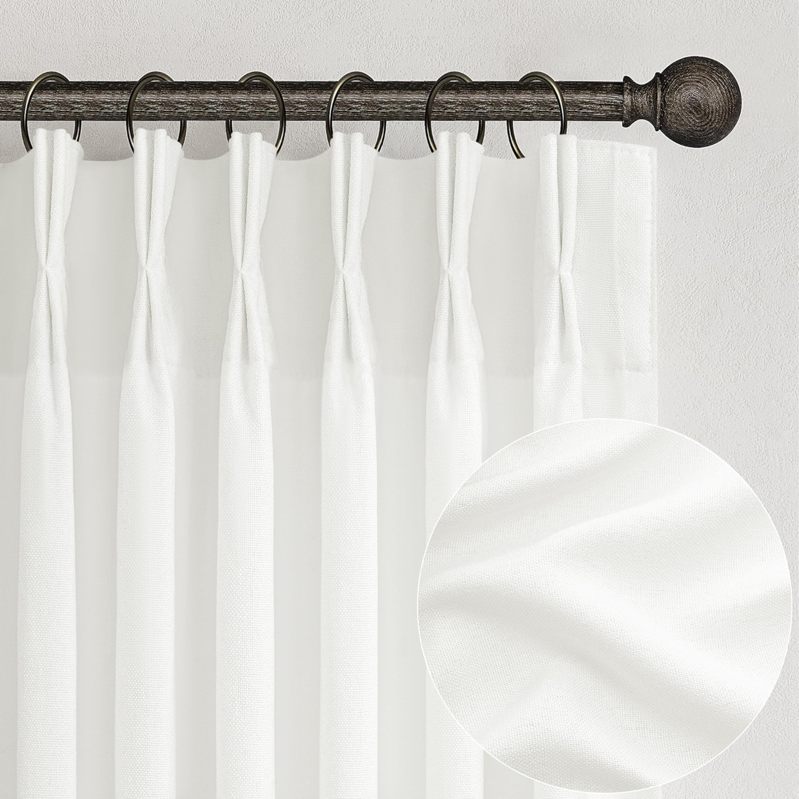 Extra Long Pinch Pleat Snow White Semi Sheer Curtains 108 Inches Long For Living Room  Luxury Linen Blend Viral Drape Light Filtering Privacy Floor To Ceiling Dining Room Curtain Back Tab Panels 2 Set