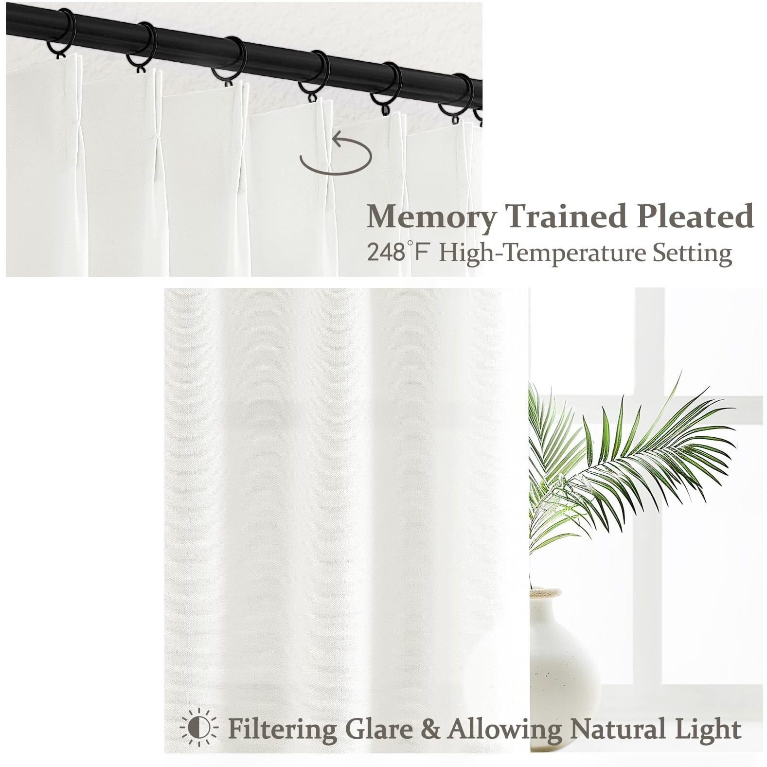 Extra Long Pinch Pleat Snow White Semi Sheer Curtains 108 Inches Long For Living Room  Luxury Linen Blend Viral Drape Light Filtering Privacy Floor To Ceiling Dining Room Curtain Back Tab Panels 2 Set