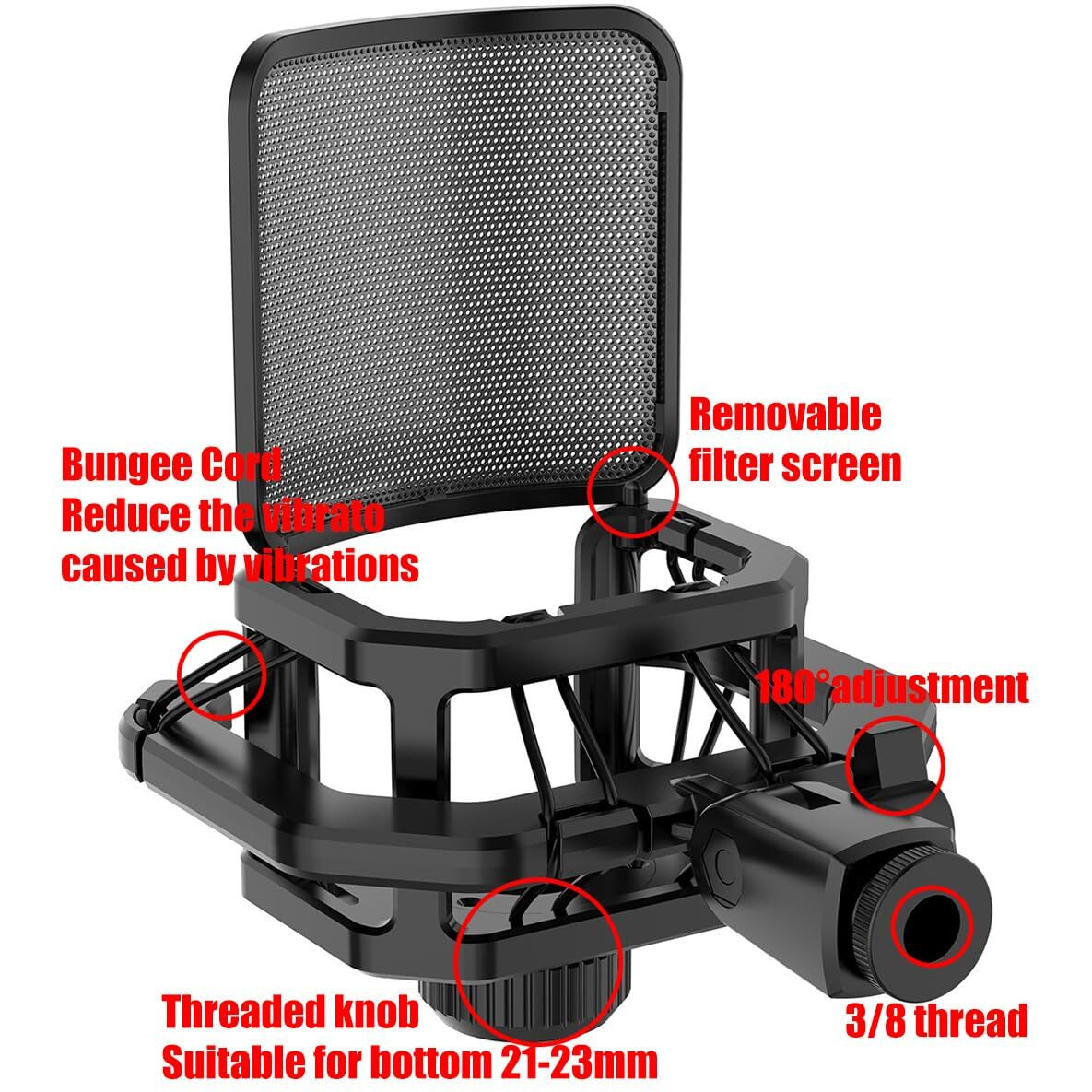 Microphone Shock Mount With Filter Screen For Lewitt Ray Lct-240 Pro Lct 440 Pure Lct 441 Flex Compatible With Protruding Stems (D23 Mm) Like The Akg C Series Ect (Black)
