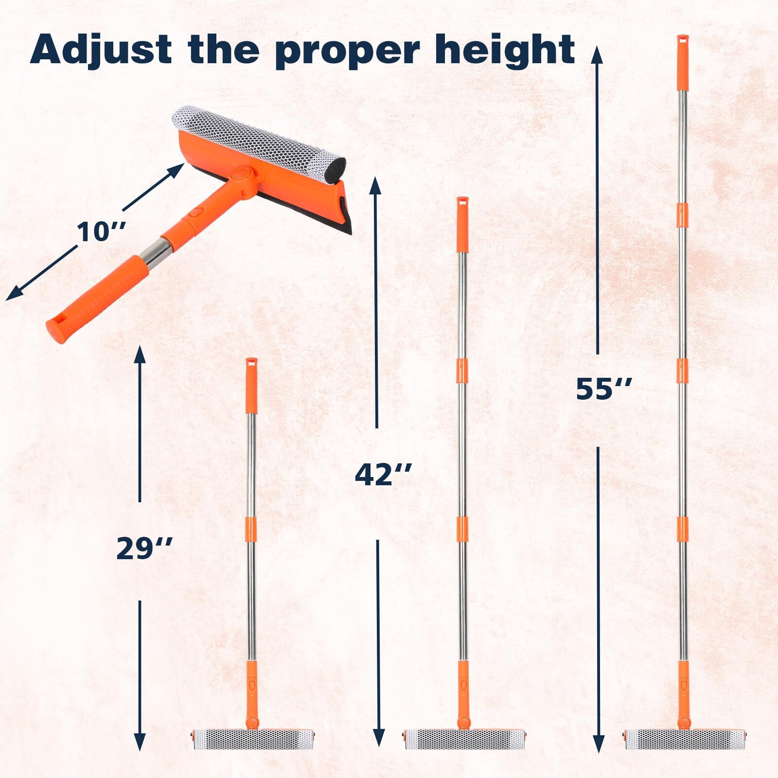 Professional Window Squeegee 2 In 1 Squeegee Window Cleaner With Long Stainless Steel Handle Sponge Car Window Squeegee For Gas Station  Glass Shower (Sponge Style)