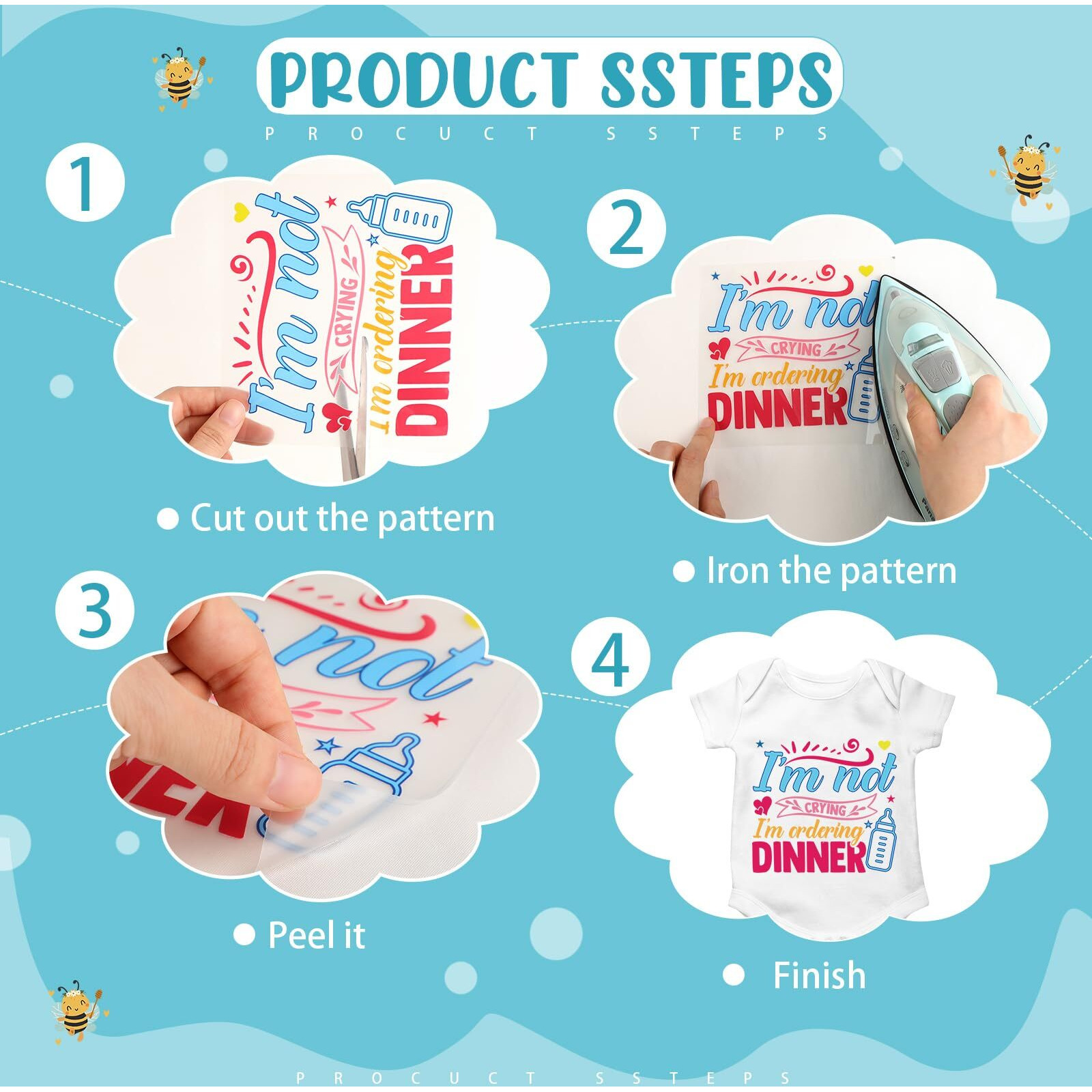 Teling 36 Pcs Iron On Decals Baby Shower Games Iron On Transfers Stickers Patches Baby Bodysuit Making Bibs Decorating Kit Patch Maker For Gender Reveal T Shirt(Cute)