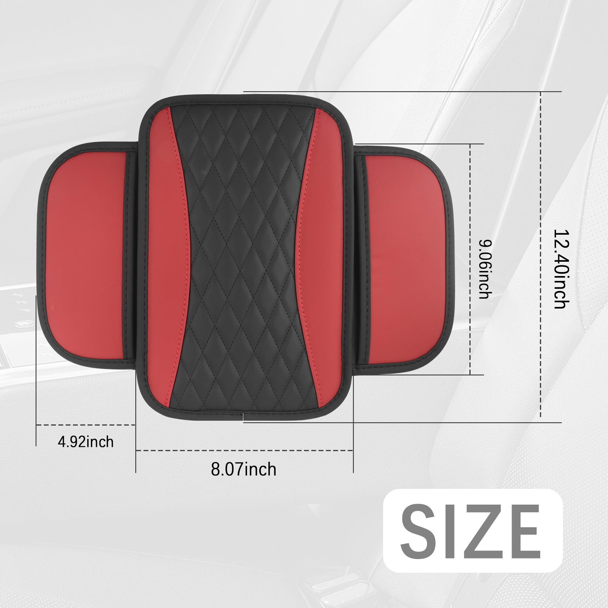 Ihotder Patchwork Leather Center Console Covers For Cars Upgraded Arm Rest Cover For Car With Side Storage Pocket For Car Seat Organizer Middle Console Cover Stylish Car Decoration (Red)