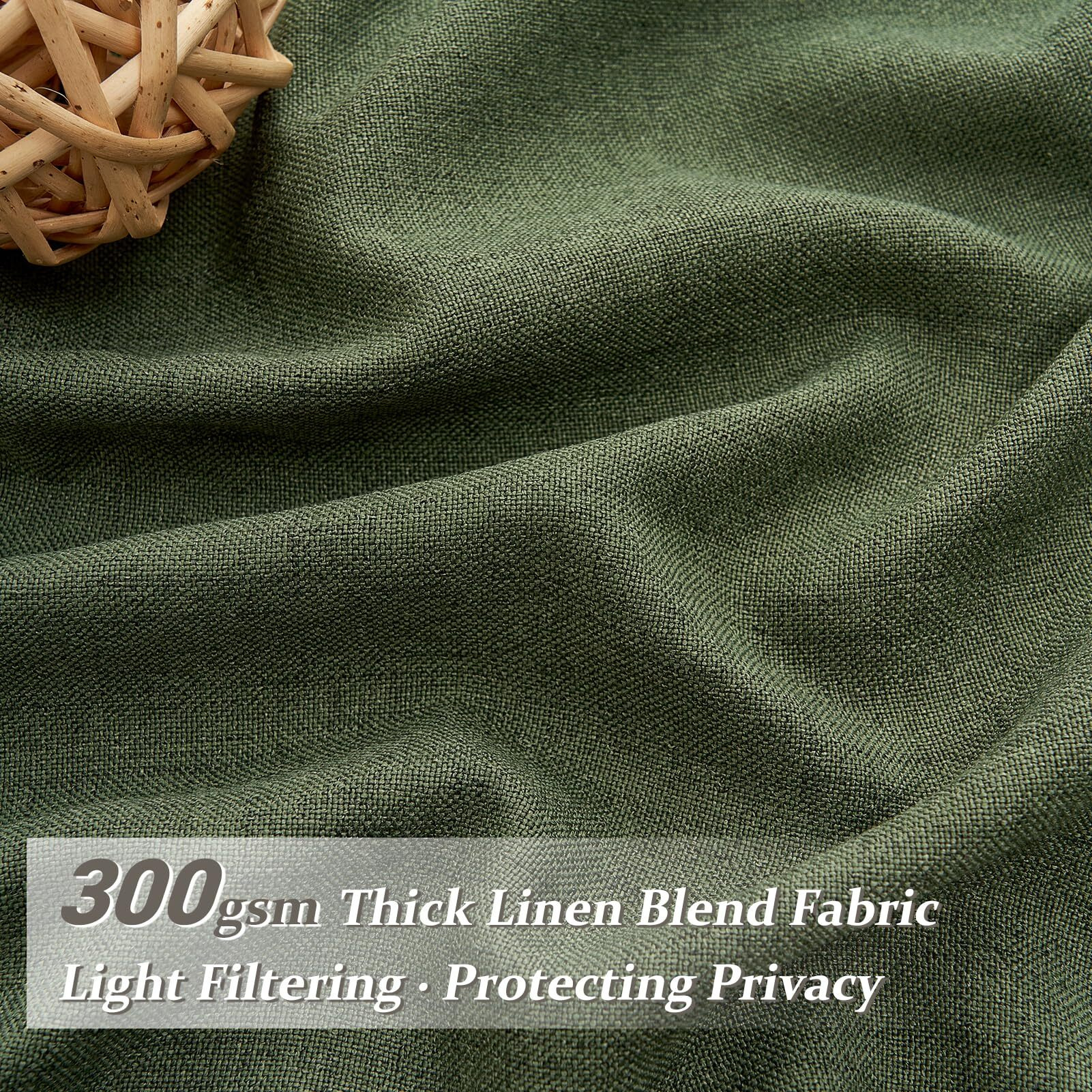 Olive Green Linen Curtains 96 Inches Long 2 Panels Set  Modern Aesthetic Pinch Pleated Dark Academia Living Room Light Filtering Sheer Ceiling Track Curtains With Hooks Decor Drapes For Bedroom Window