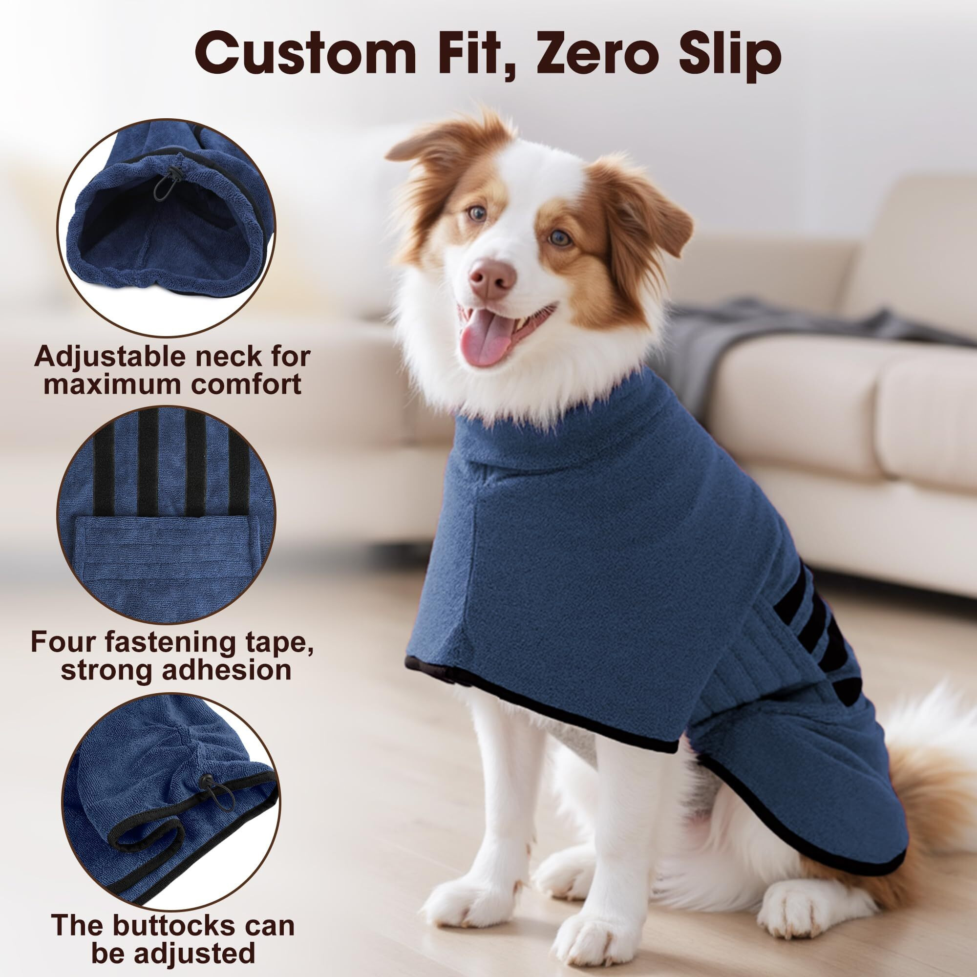 Hezzluv Microfibre Dog Bathrobe Towel Wrap Super Absorbent Dog Drying Coat Bath Robe For Puppy  Medium & Large Dogs  Fast Drying  Adjustable