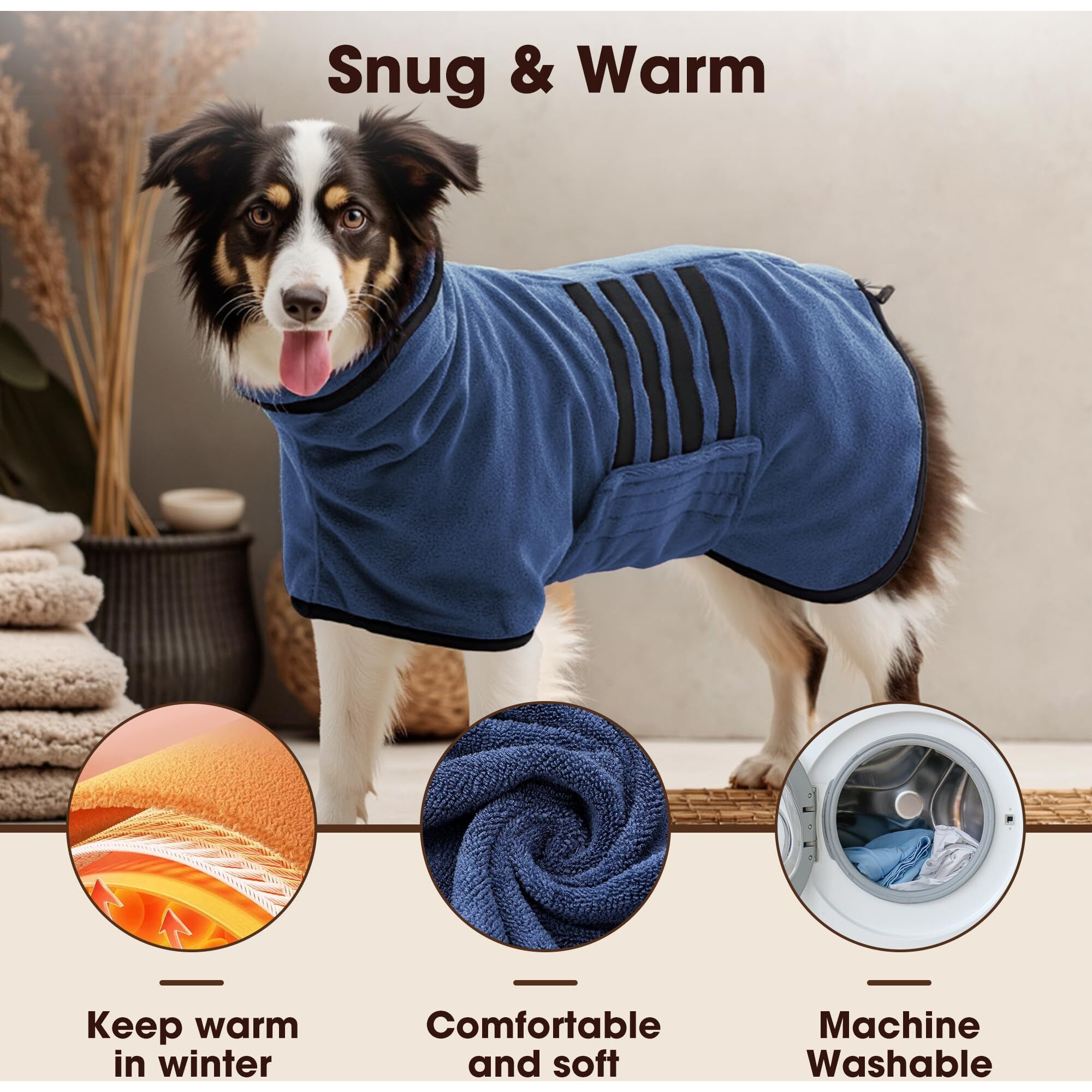 Hezzluv Microfibre Dog Bathrobe Towel Wrap Super Absorbent Dog Drying Coat Bath Robe For Puppy  Medium & Large Dogs  Fast Drying  Adjustable