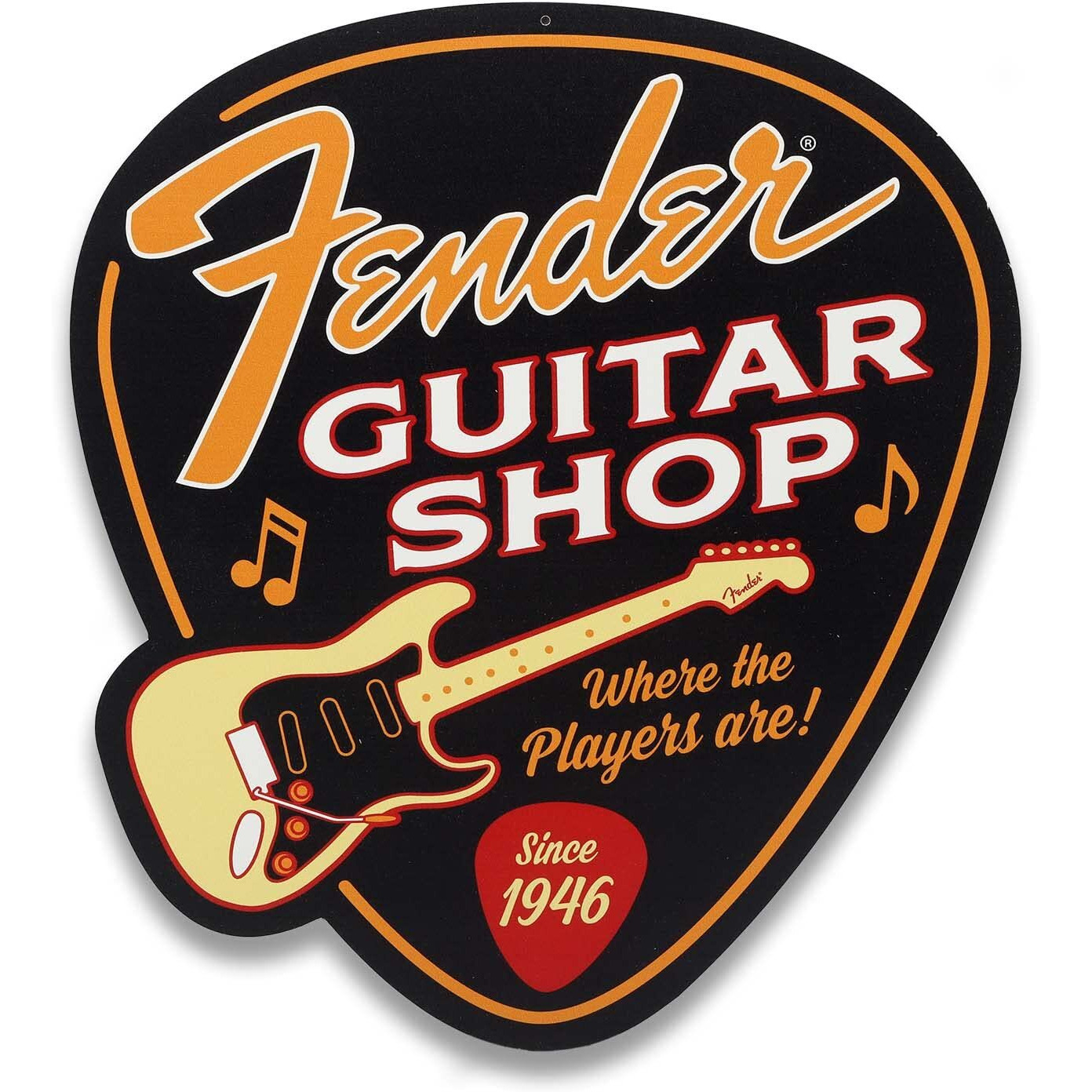 Fender Guitar Shop Pick-Shaped Metal Sign - Vintage Fender Sign For Music Room Or Man Cave