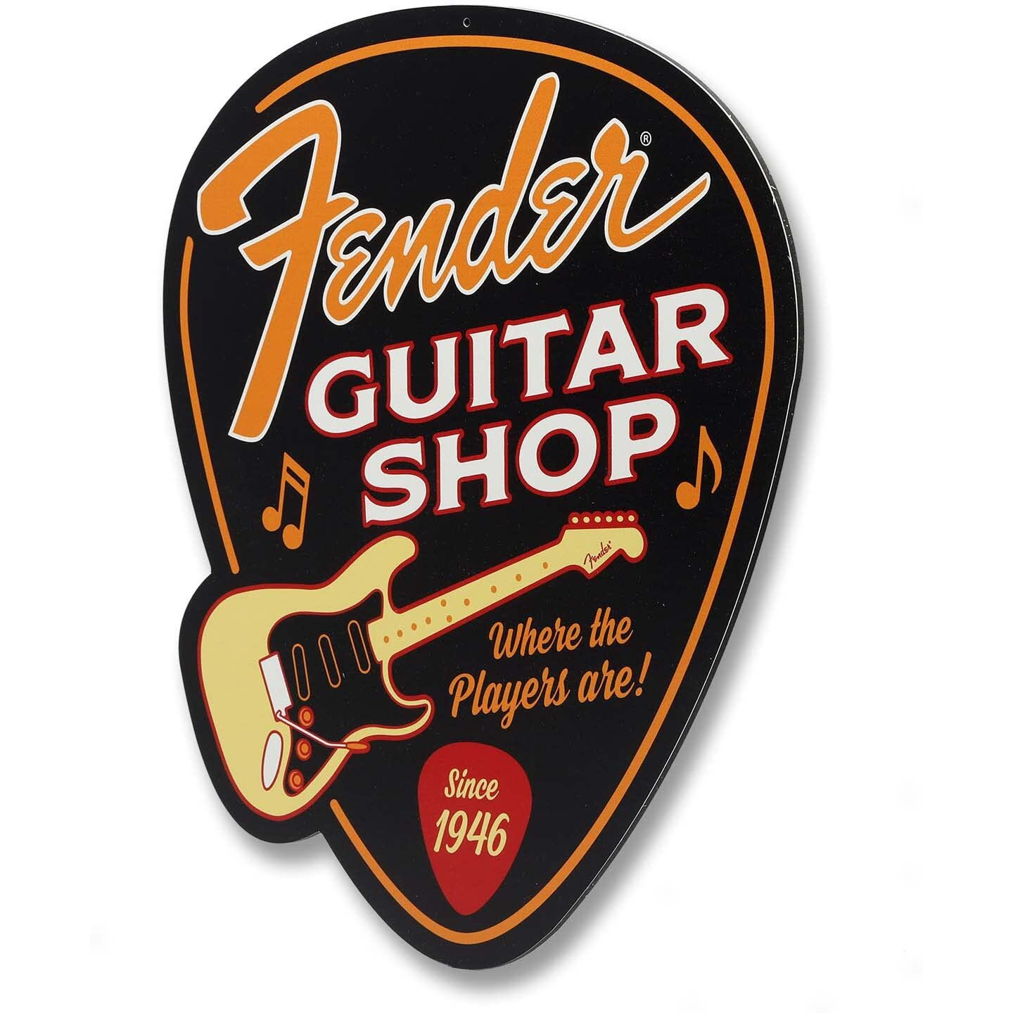 Fender Guitar Shop Pick-Shaped Metal Sign - Vintage Fender Sign For Music Room Or Man Cave