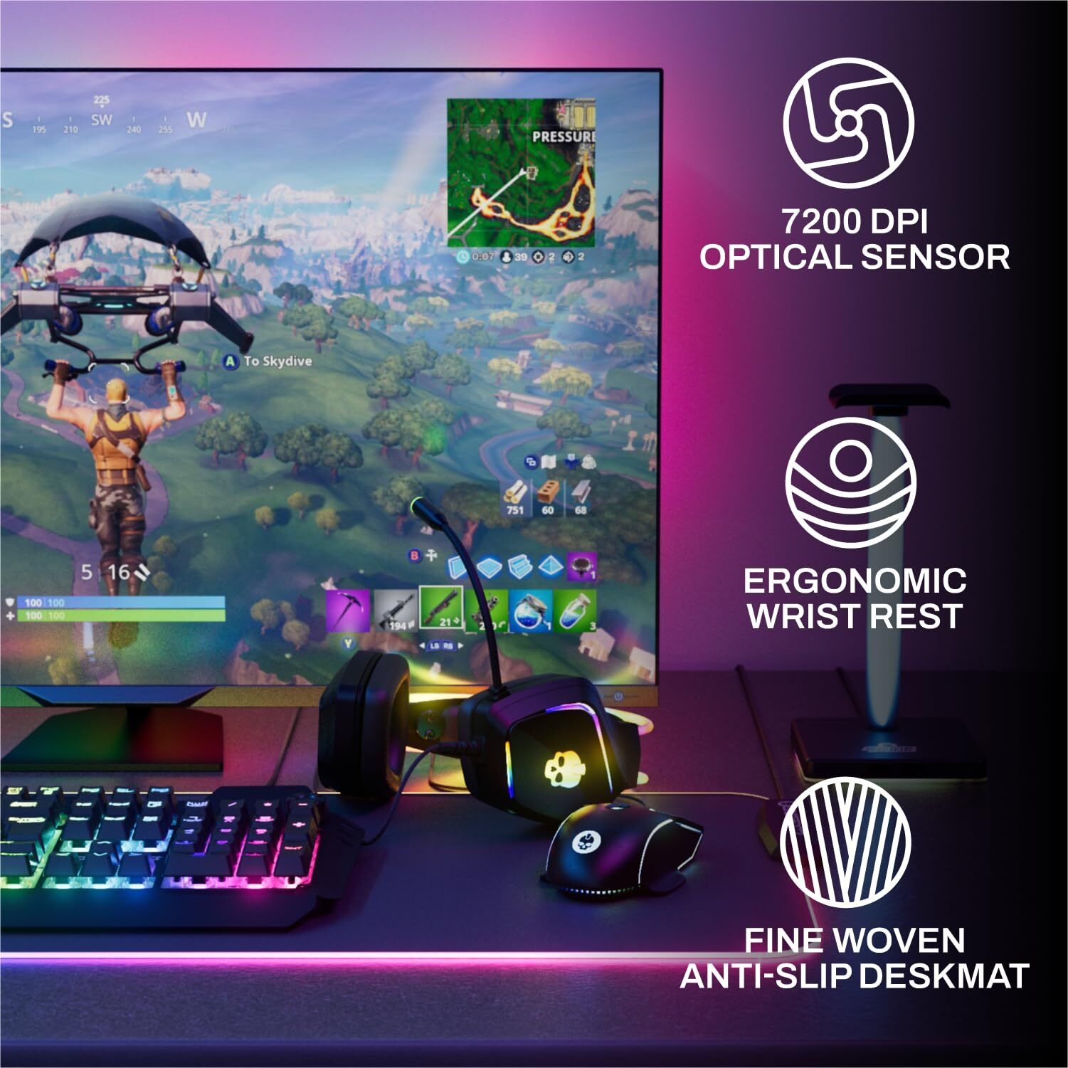 Game Punk Codebreakers Pc Gaming Bundle - Includes Keyboard  Mouse  Headset  Led Xl Mouse Pad  Headphone Stand  Rgb Light Strip - 6 In 1 Gaming Accessories Bundle