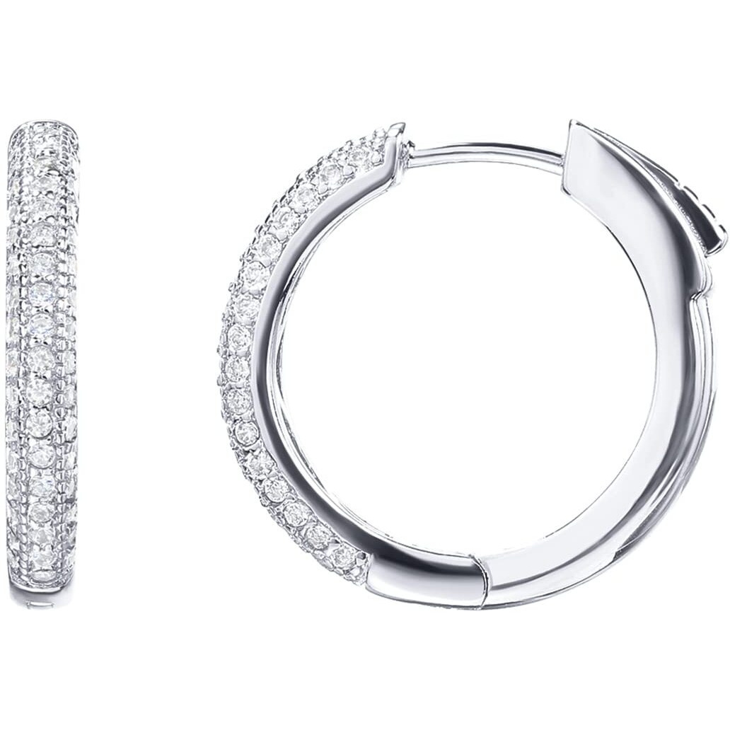 Pavoi 14K Gold Plated 925 Sterling Silver Cubic Zirconia Hoop Earrings | 20 Millimiters White Gold Hoops Earring