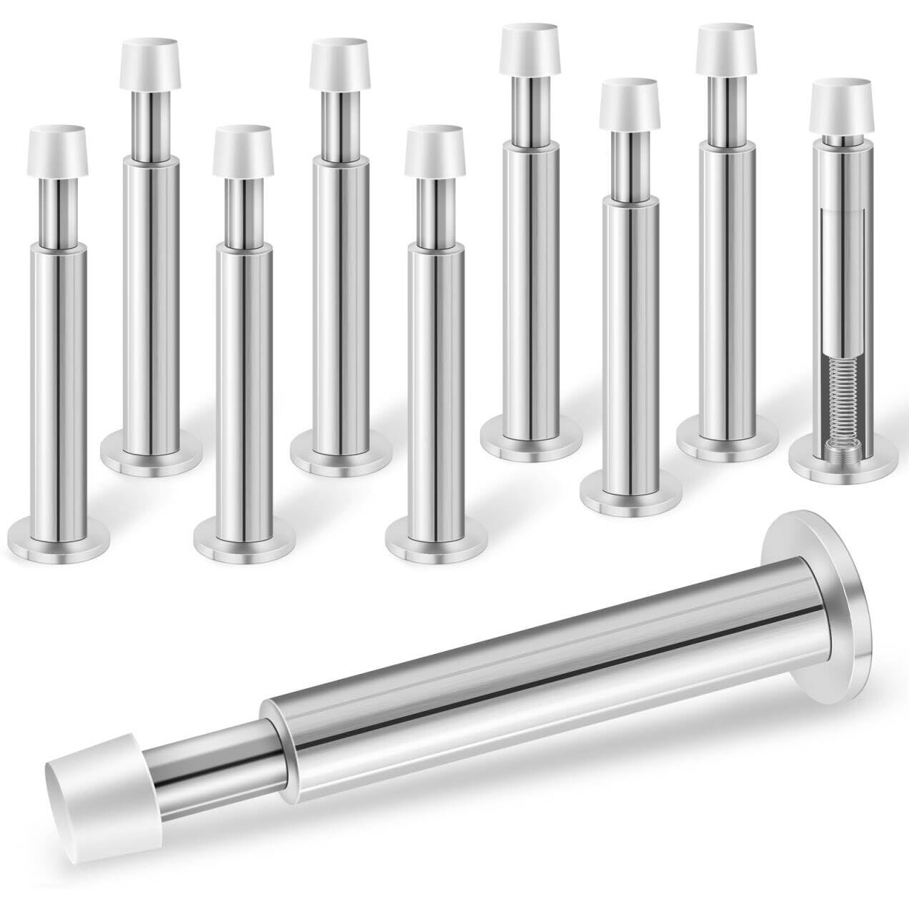 Kolako Door Stops  10 Pack Door Stoppers For Wall  Spring Door Stop 4.4 Inch Long Door Stopper Wall Bumper Protector  Doorstops For Bottom Or Top  Silver