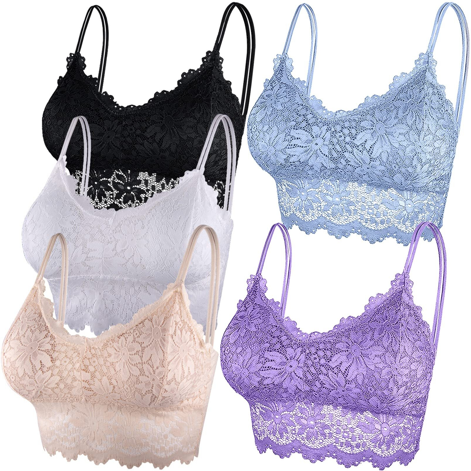 Duufin 5 Pcs Lace Bralettes For Women Bralette Padded Lace Bandeau Bra  S-M