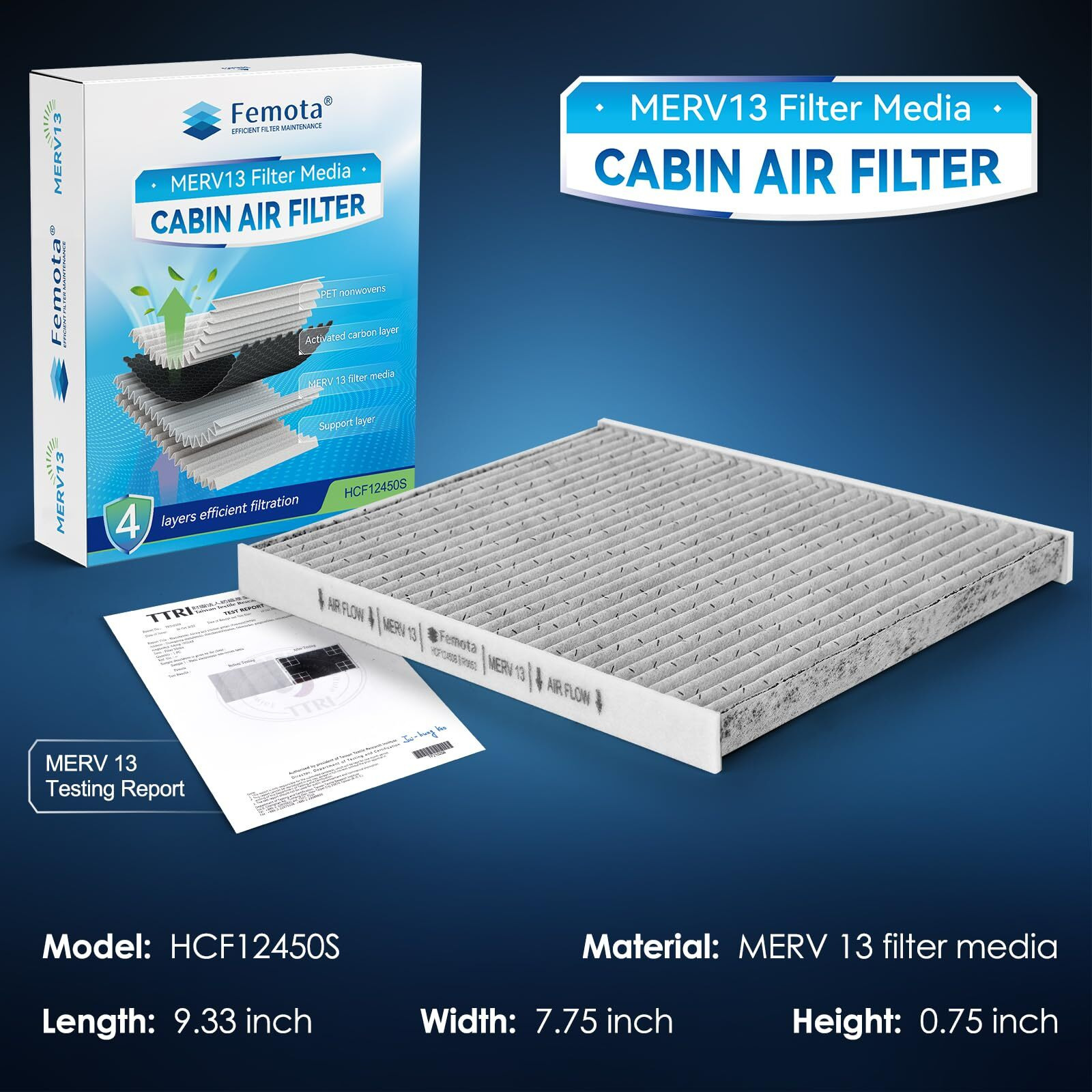 Femota Merv 13 Cabin Air Filter With Activated Carbon  Cf12450 For Jeep Wrangler(2018-2024)  Gladiator(2020-2023) Not For Diesel Engines Oe 68301863Aa  68565698Aa.