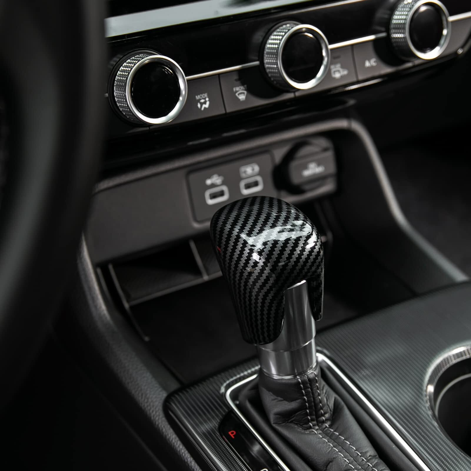Cke Compatible With Honda Civic 2022 2023 2024 2025 For Crv Hrv 2023 2024 2025 For Accord 2018-2024 2025 Accessories Car Center Console Gear Shift Knob Cover Trim Cap -Black Carbon