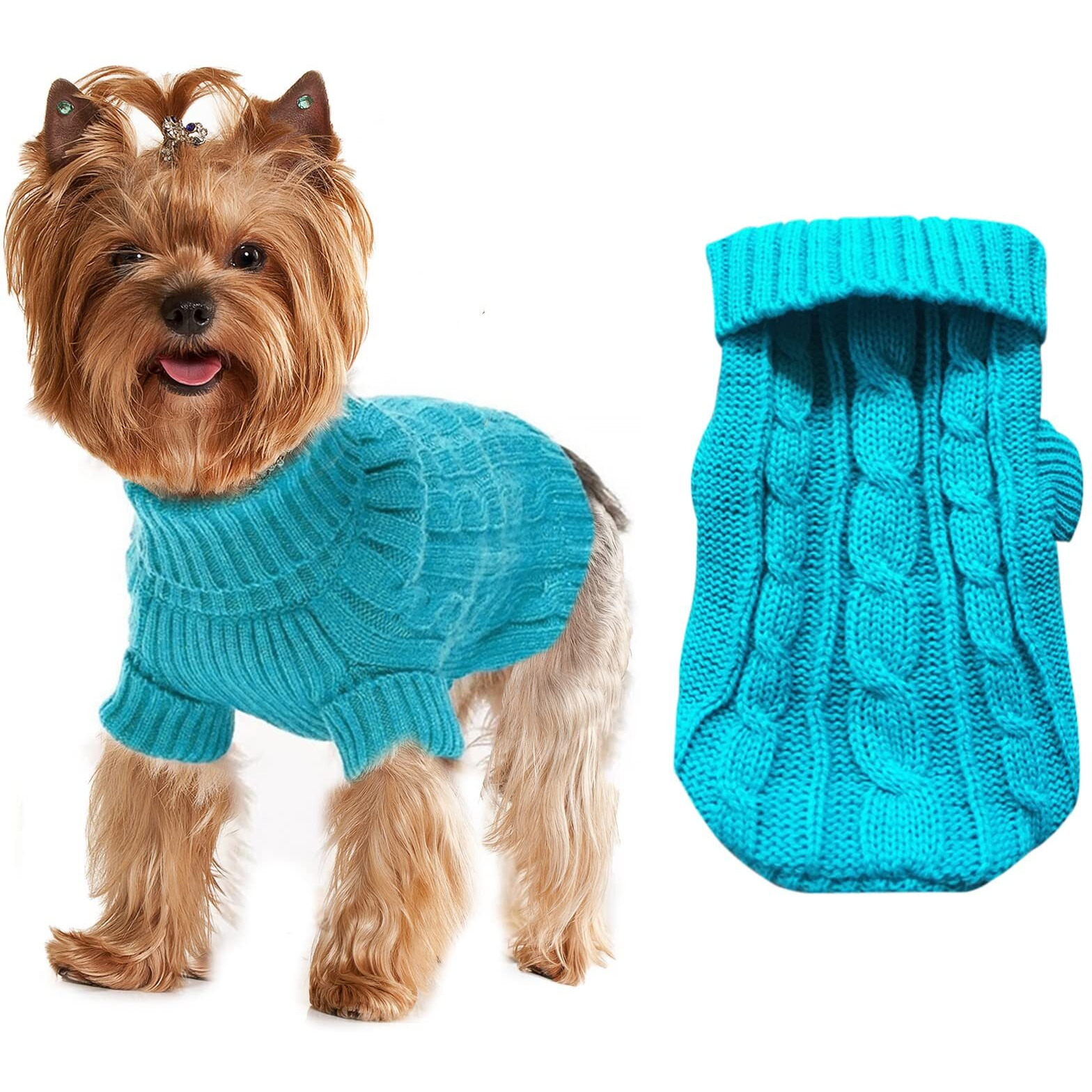 Dog Sweaters For Small Dogs Girl Boy  Xs Yorkie Sweaters Xxs Puppy Doggie Sweater Winter Warm Dog Turtleneck Knitwear Pullover For Chihuahua Fall Winter Cold Weather Cyan-Blue S