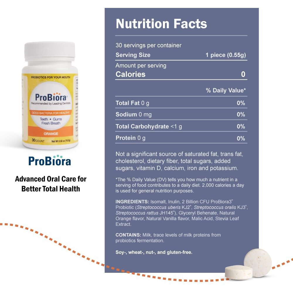 Probiora Oral-Care Chewable Probiotic Tablets | Probiotic Supplement For Women & Men | Healthier Teeth & Gums | Fresher Breath | Whiter Teeth | Better Overall Health | 30 Count | Orange