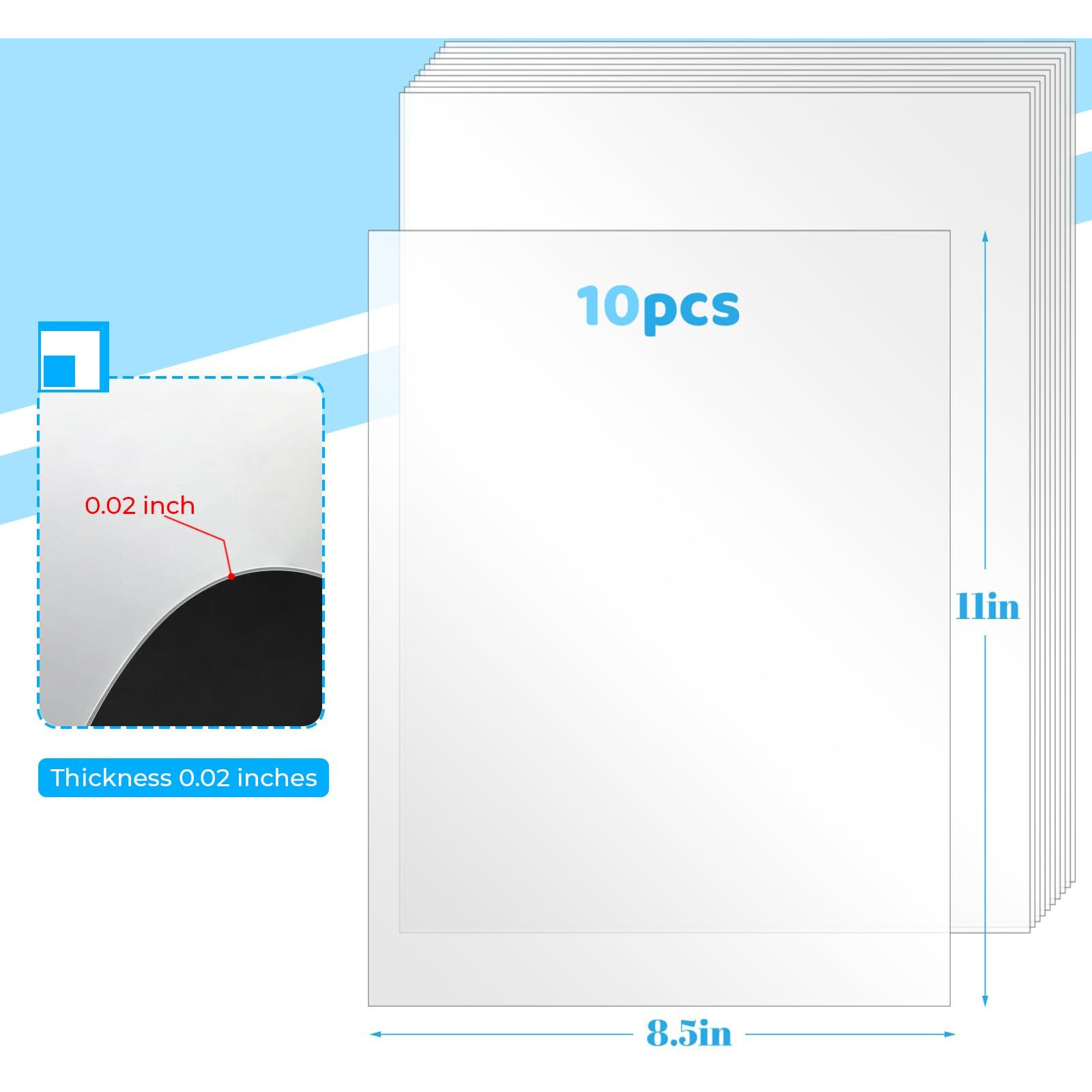 Tkonline 10 Pcs Plexiglass Sheets  Clear Pet Sheet Panels  Clear Acrylic Plastic Sheet For Picture Frame  Invitations  Poster Frames Plastic Board (10  8.5"" X 11""  0.5Mm Thick)
